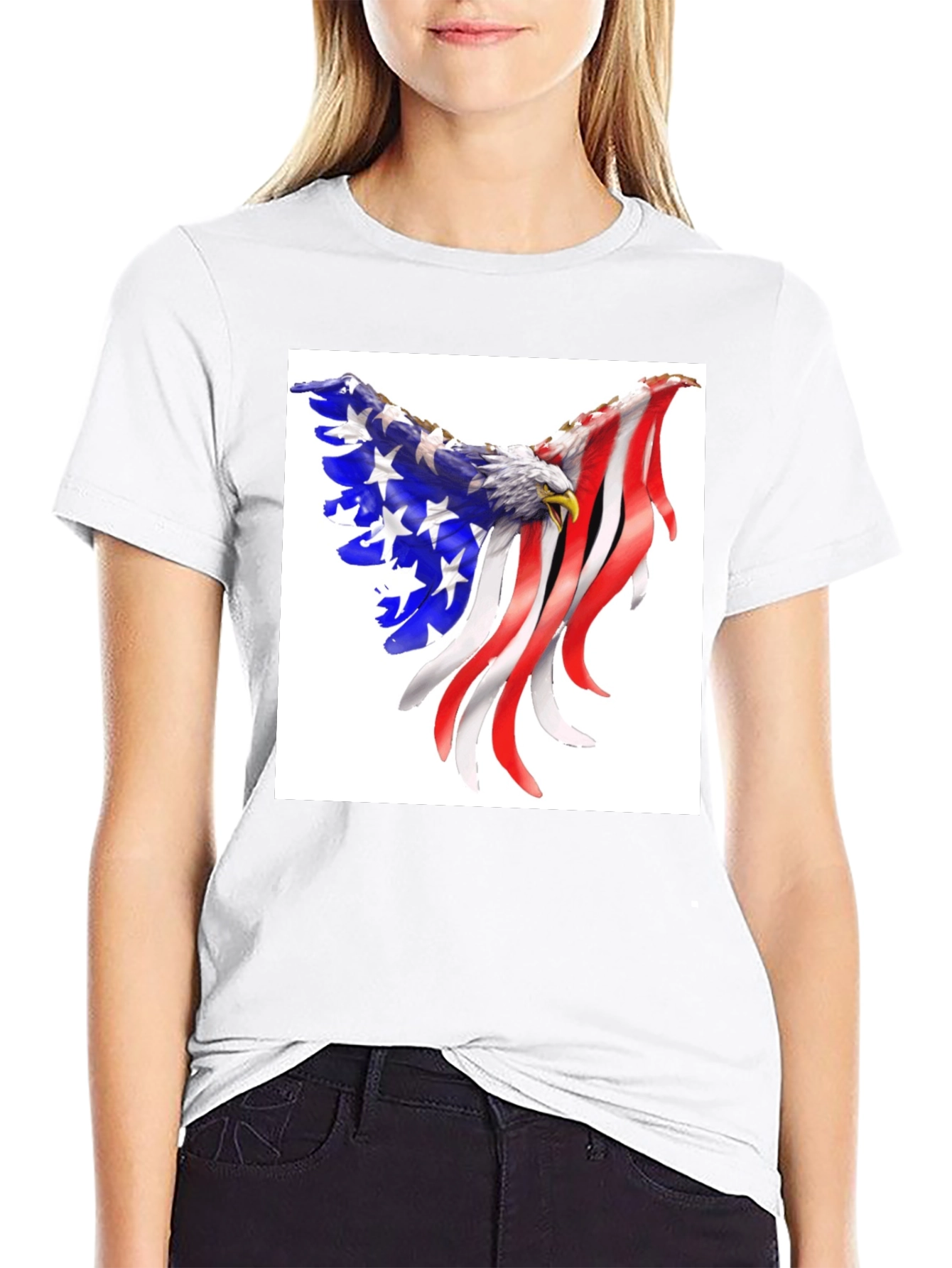 American Eagle Flag Graphic Print Black T-Shirt