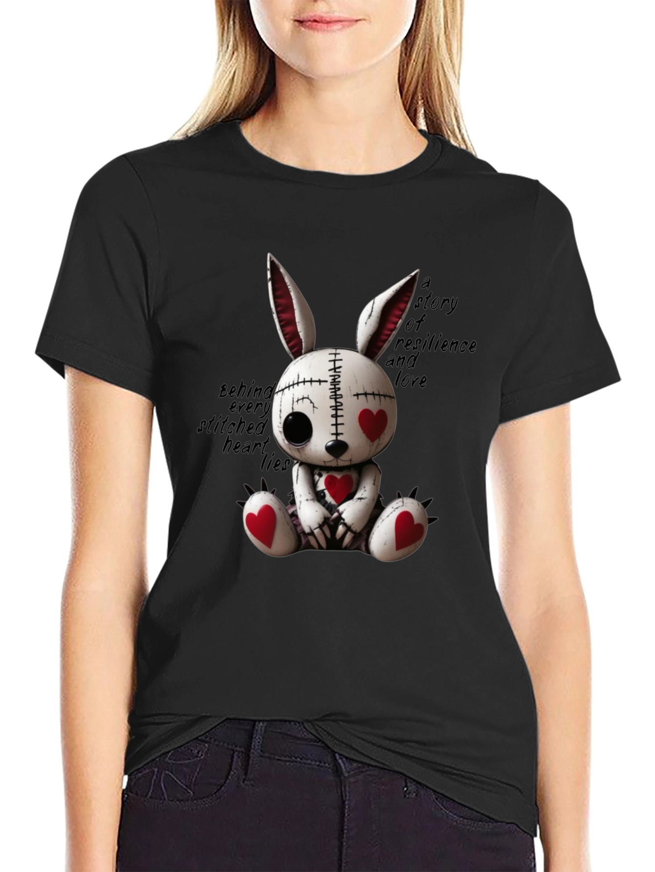 Creepy Cute Heart Stitched Bunny T-Shirt