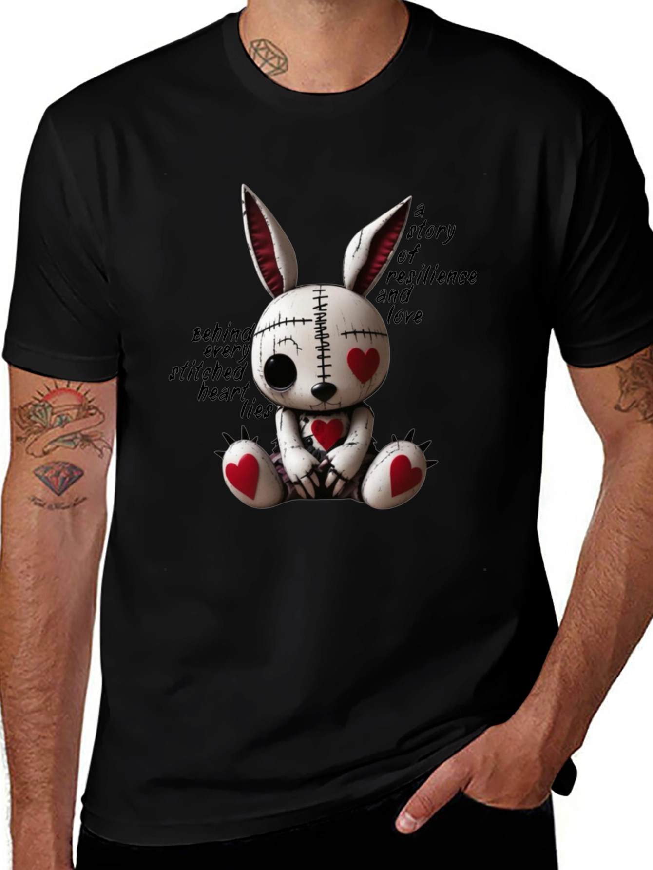 Creepy Cute Heart Stitched Bunny T-Shirt