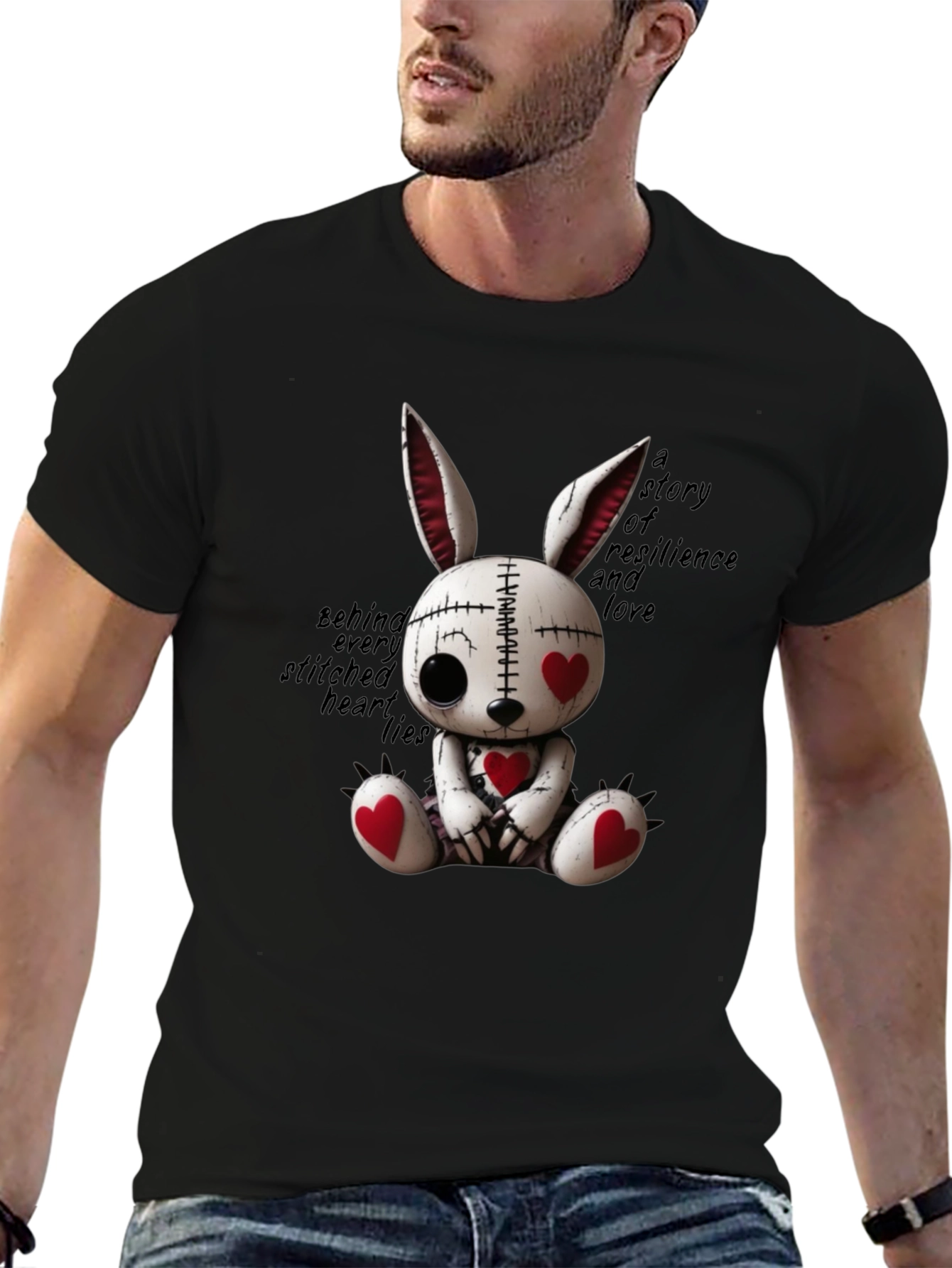 Creepy Cute Heart Stitched Bunny T-Shirt