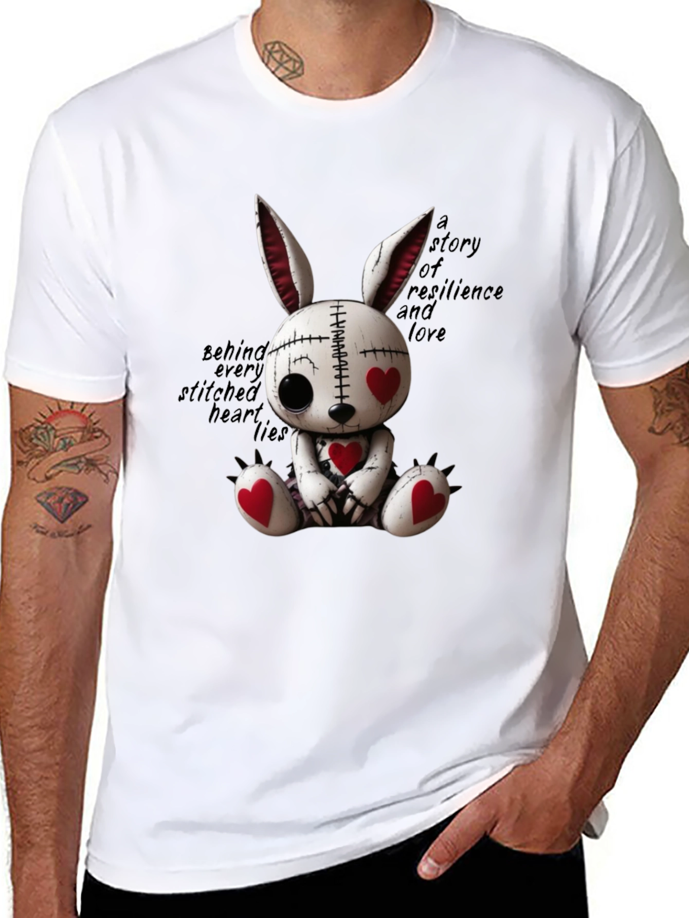 Creepy Cute Heart Stitched Bunny T-Shirt