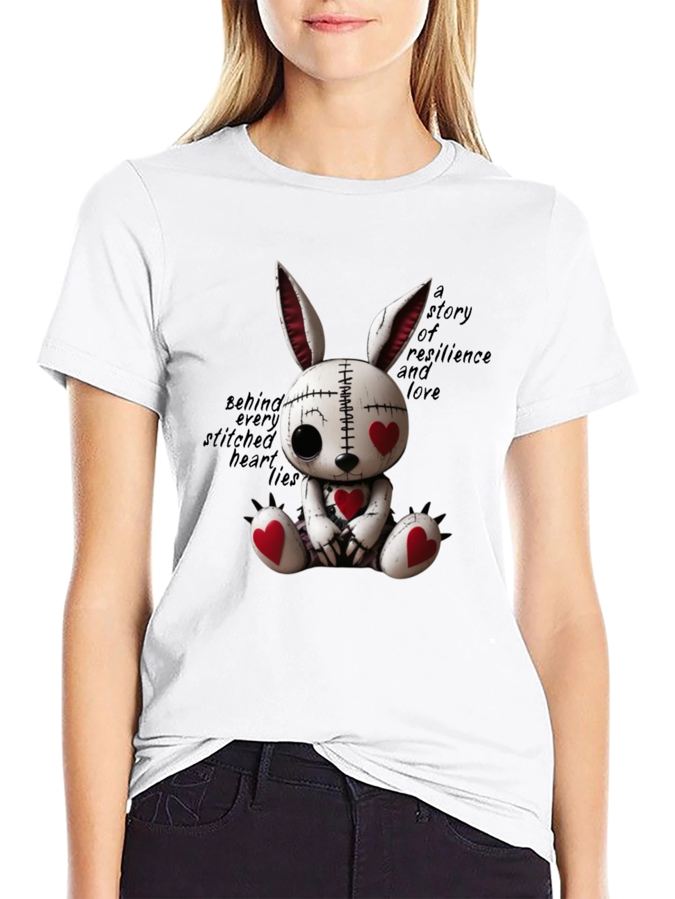 Creepy Cute Heart Stitched Bunny T-Shirt