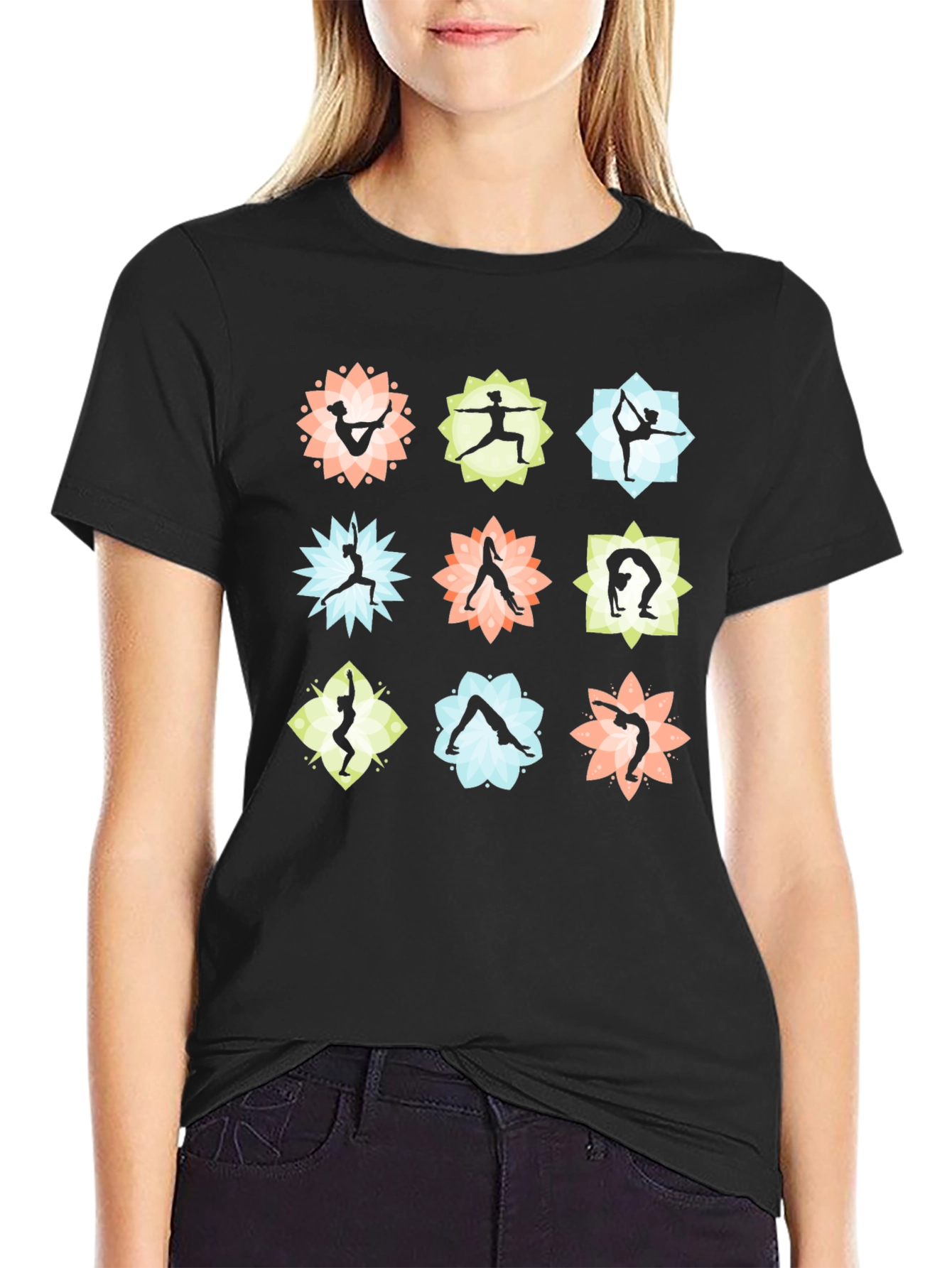 Yoga Pose Graphic Print Black T-Shirt