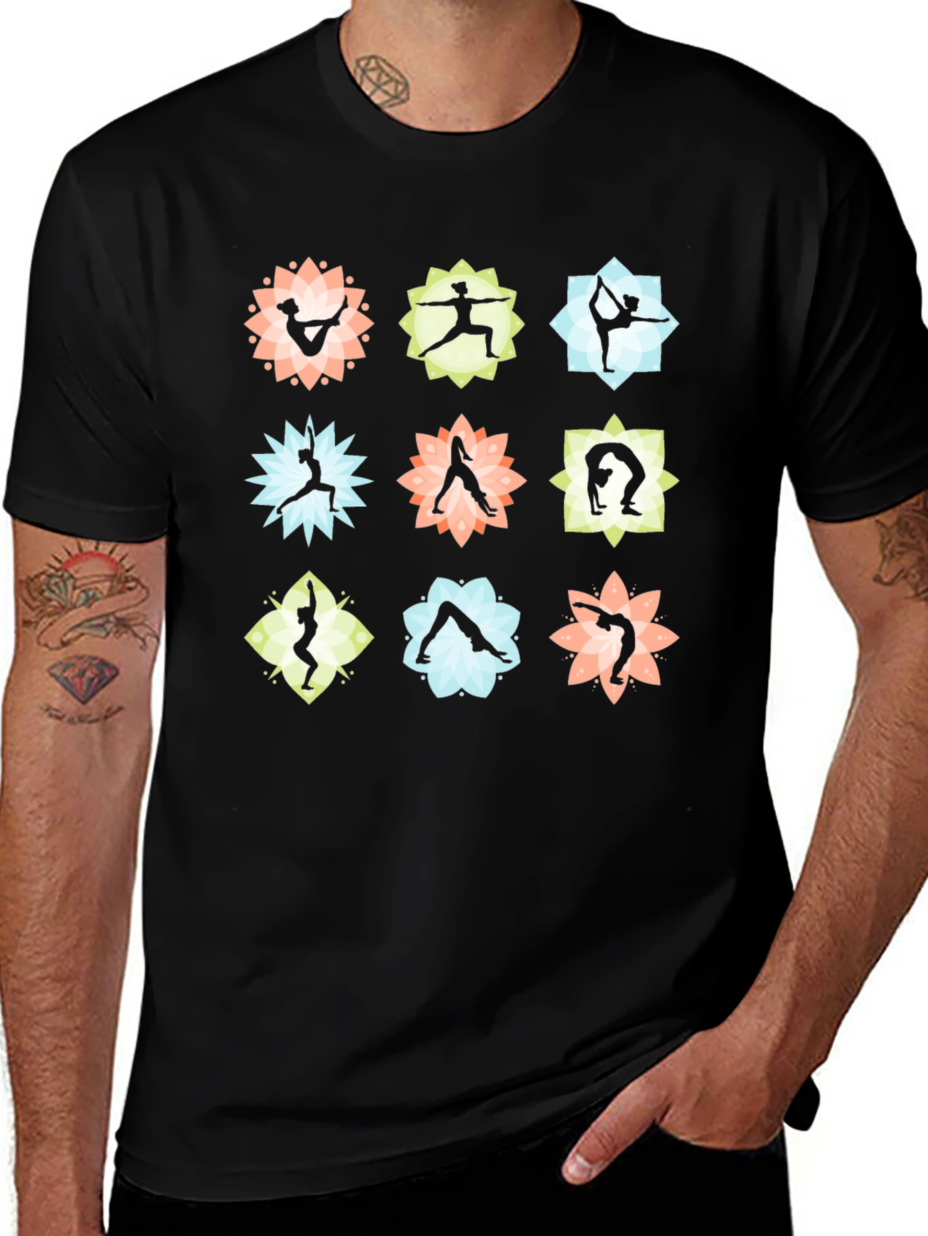 Yoga Pose Graphic Print Black T-Shirt