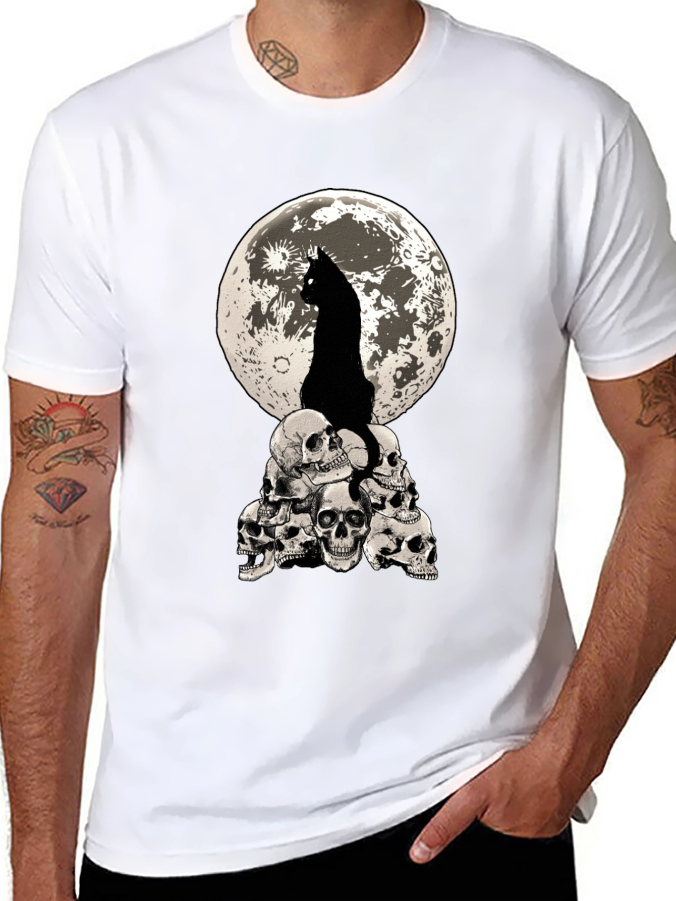 Cat Moon Skulls Graphic Tee