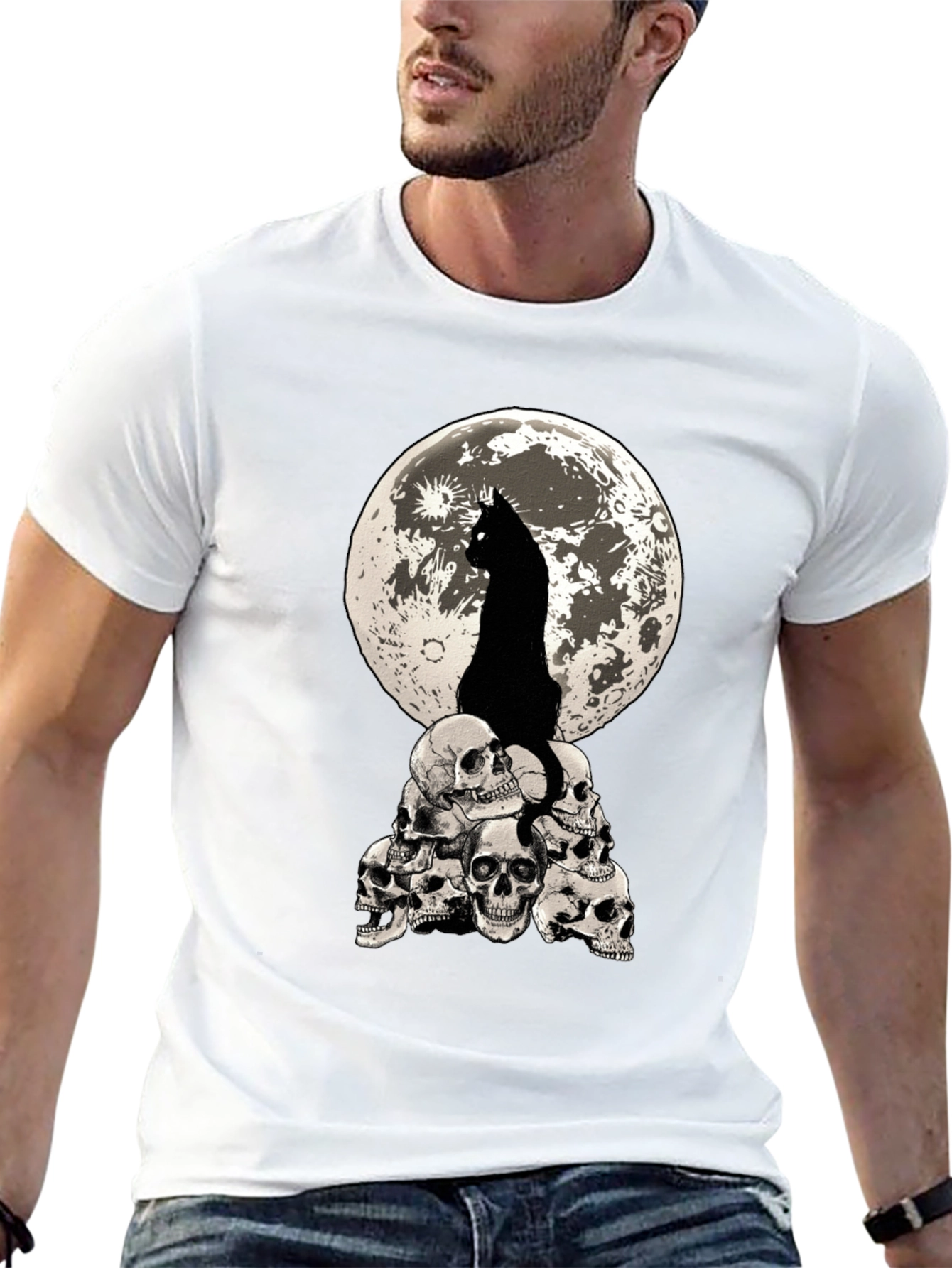 Cat Moon Skulls Graphic Tee