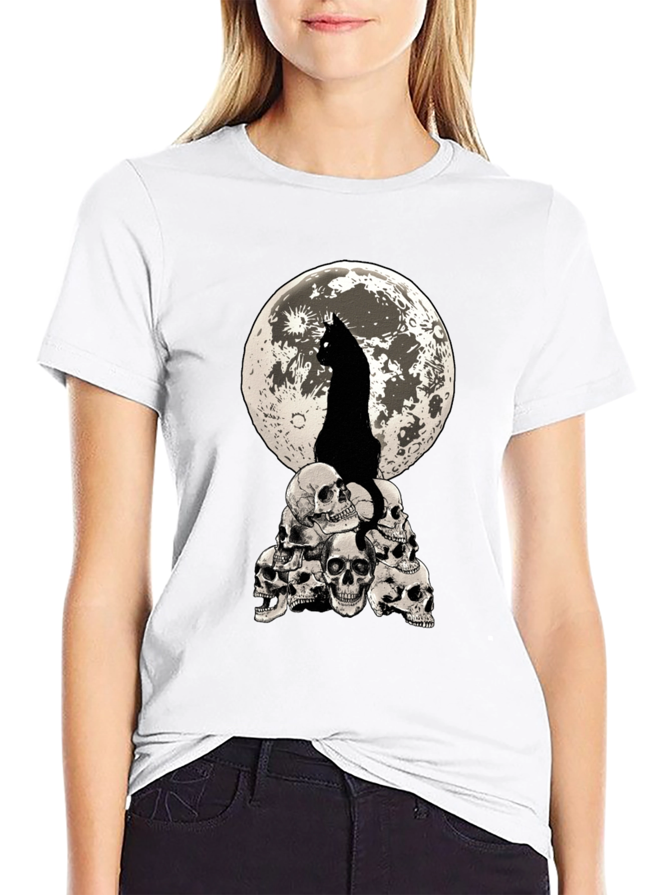 Cat Moon Skulls Graphic Tee