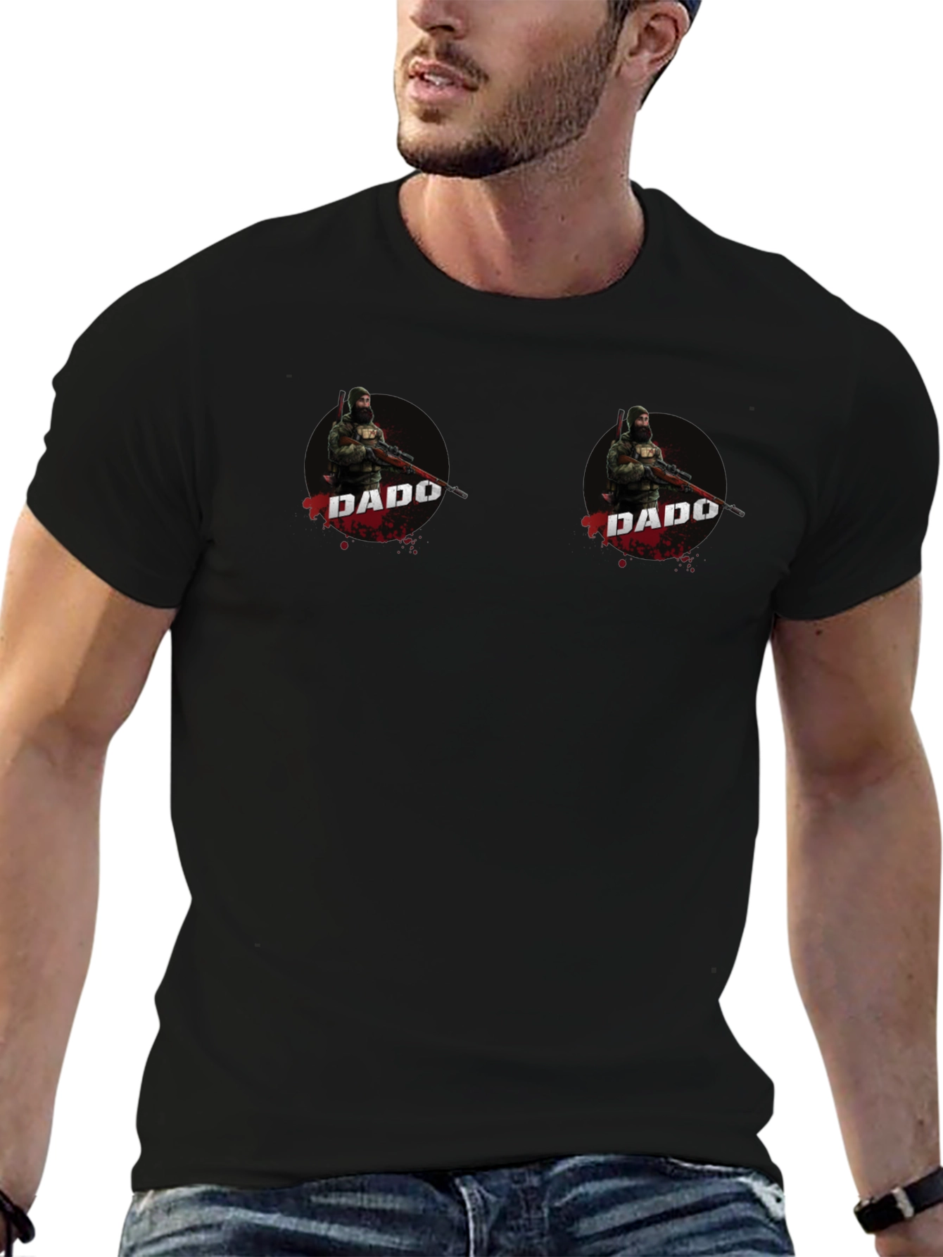 Dado Sniper Graphic Tee - Black Cotton T-Shirt