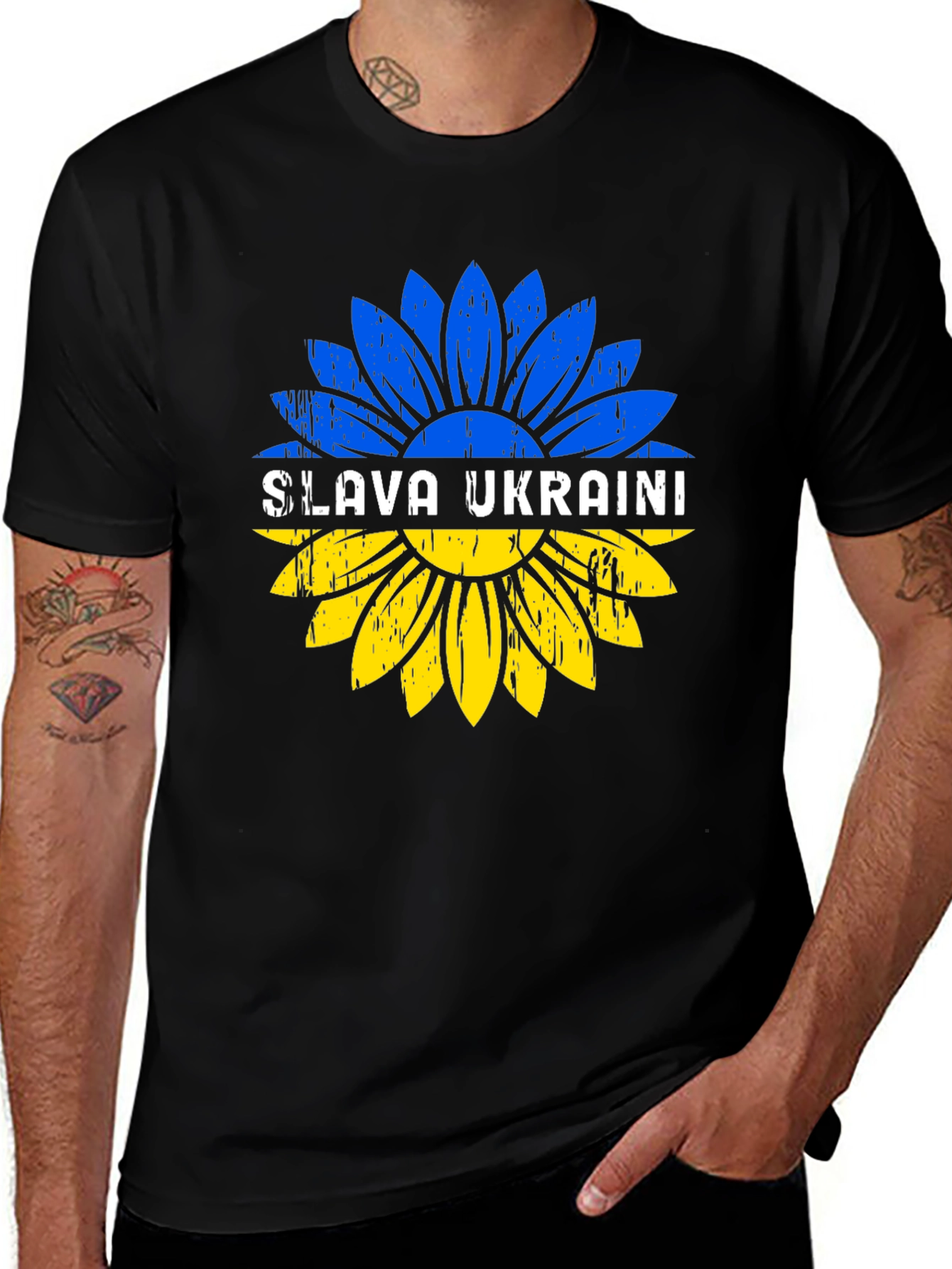 Slava Ukraini Sunflower Graphic Tee - Black