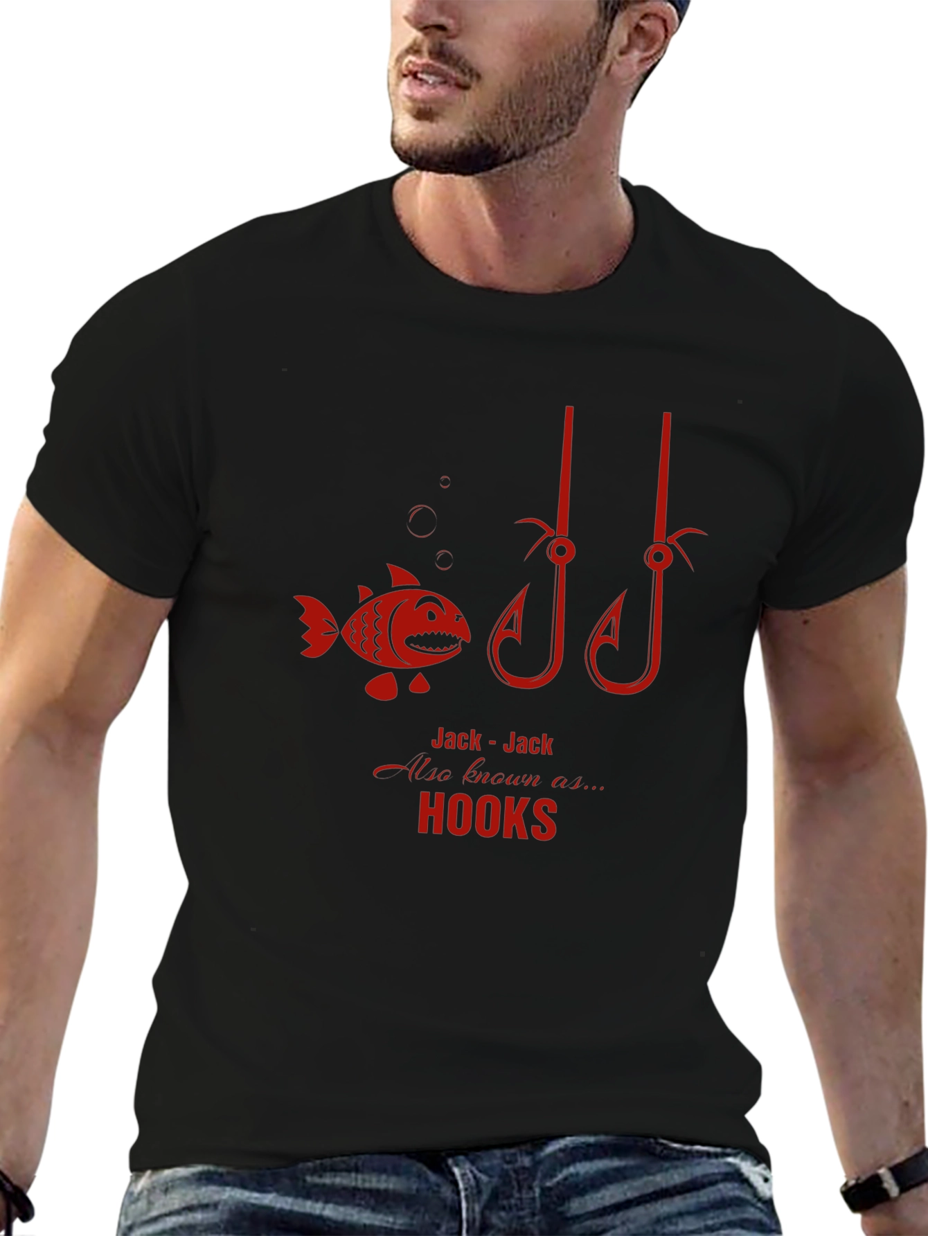 Jack-Jack Hooks Black T-Shirt - Fishing Humor