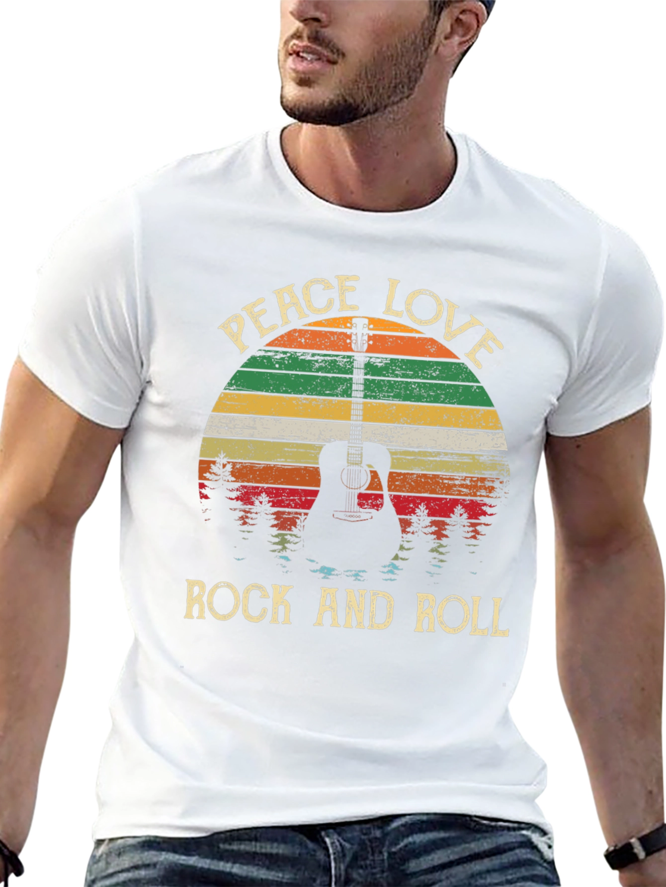 Peace Love Rock and Roll Guitar T-Shirt
