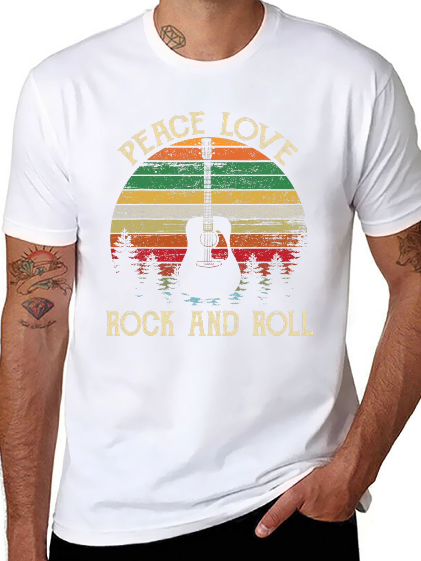 Peace Love Rock and Roll Guitar T-Shirt