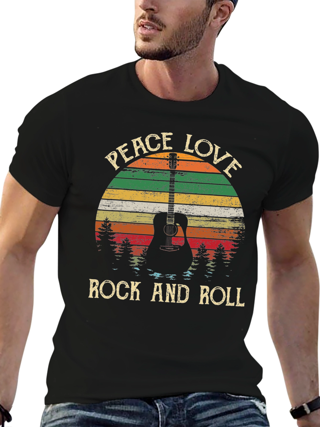 Peace Love Rock and Roll Guitar T-Shirt