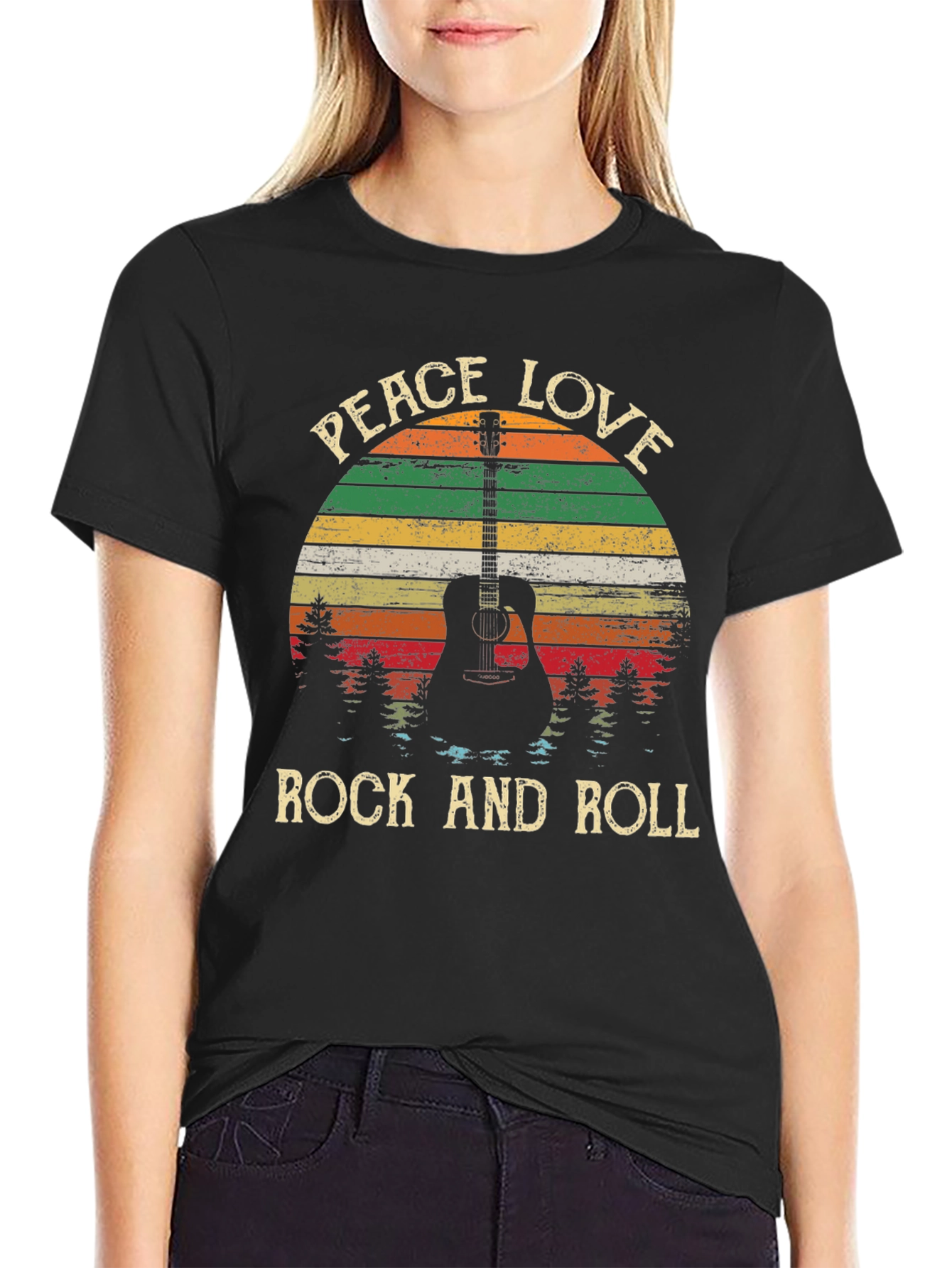 Peace Love Rock and Roll Guitar T-Shirt