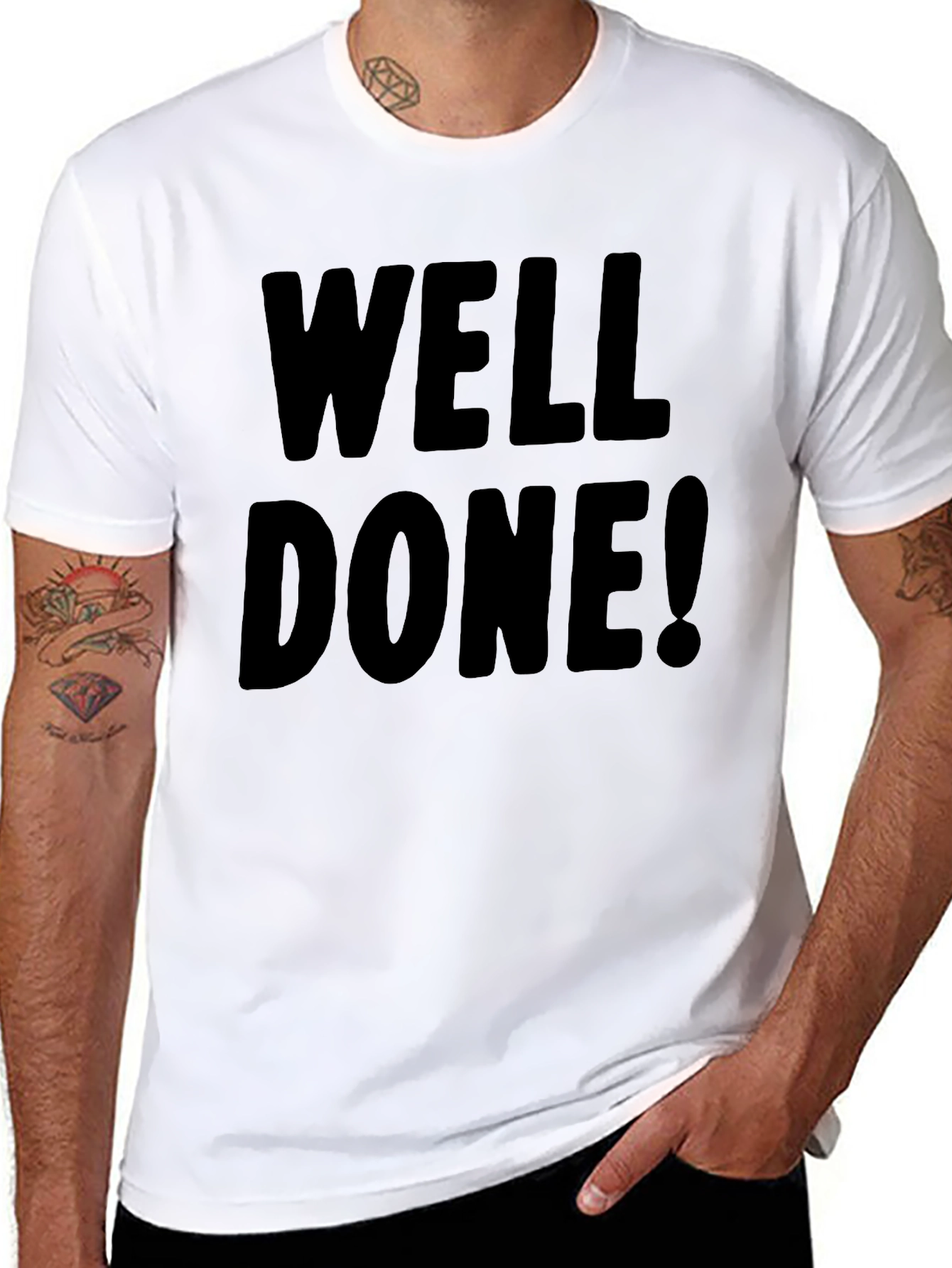 Well Done! Black Graphic Tee - Mens Crew Neck