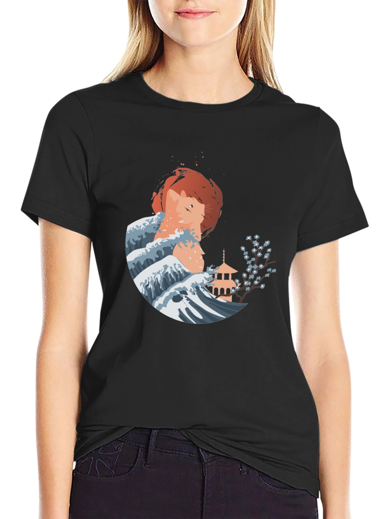 Japanese Wave Cat Graphic Tee