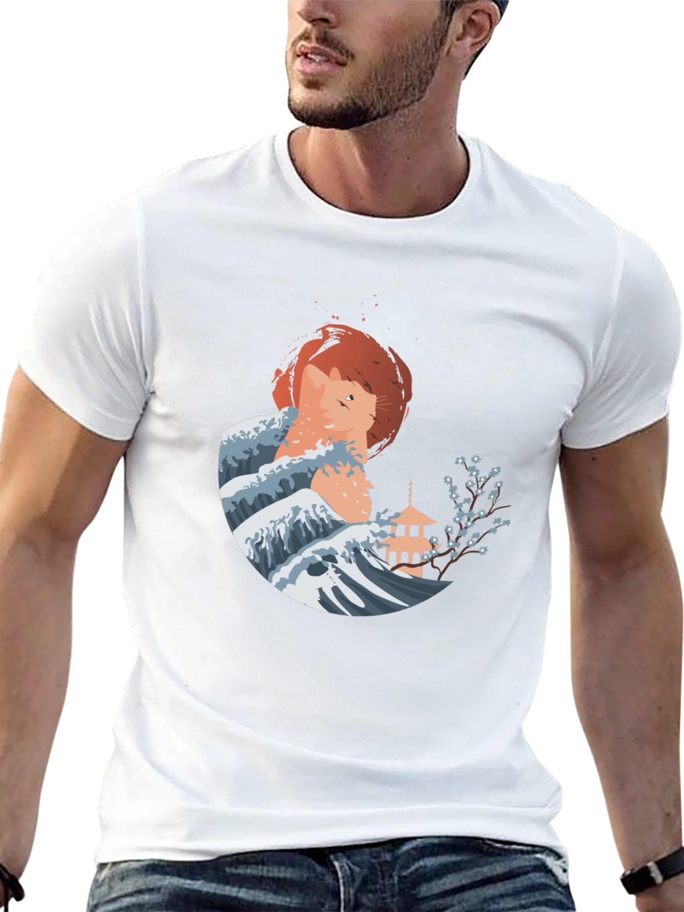 Japanese Wave Cat Graphic Tee