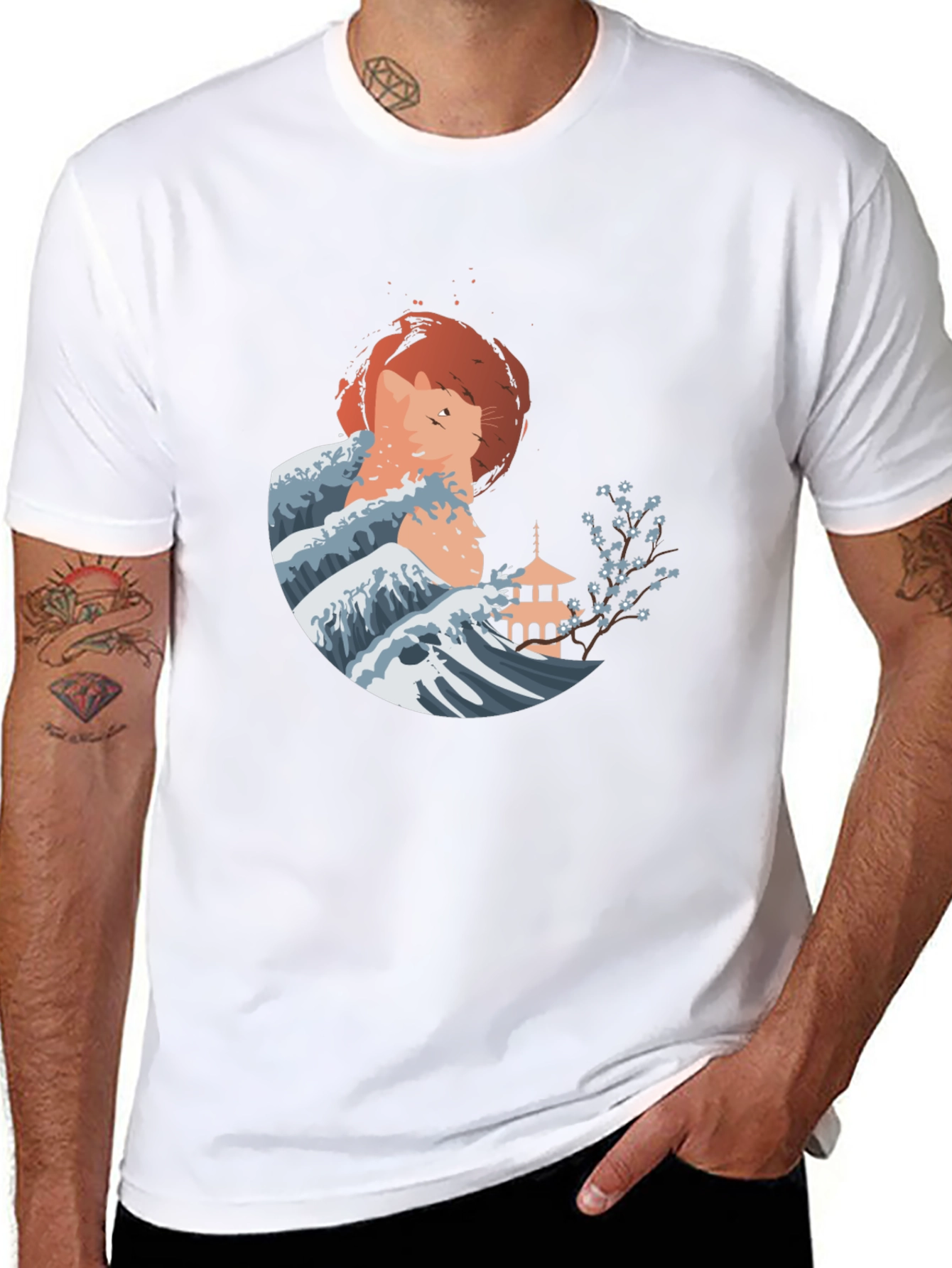 Japanese Wave Cat Graphic Tee