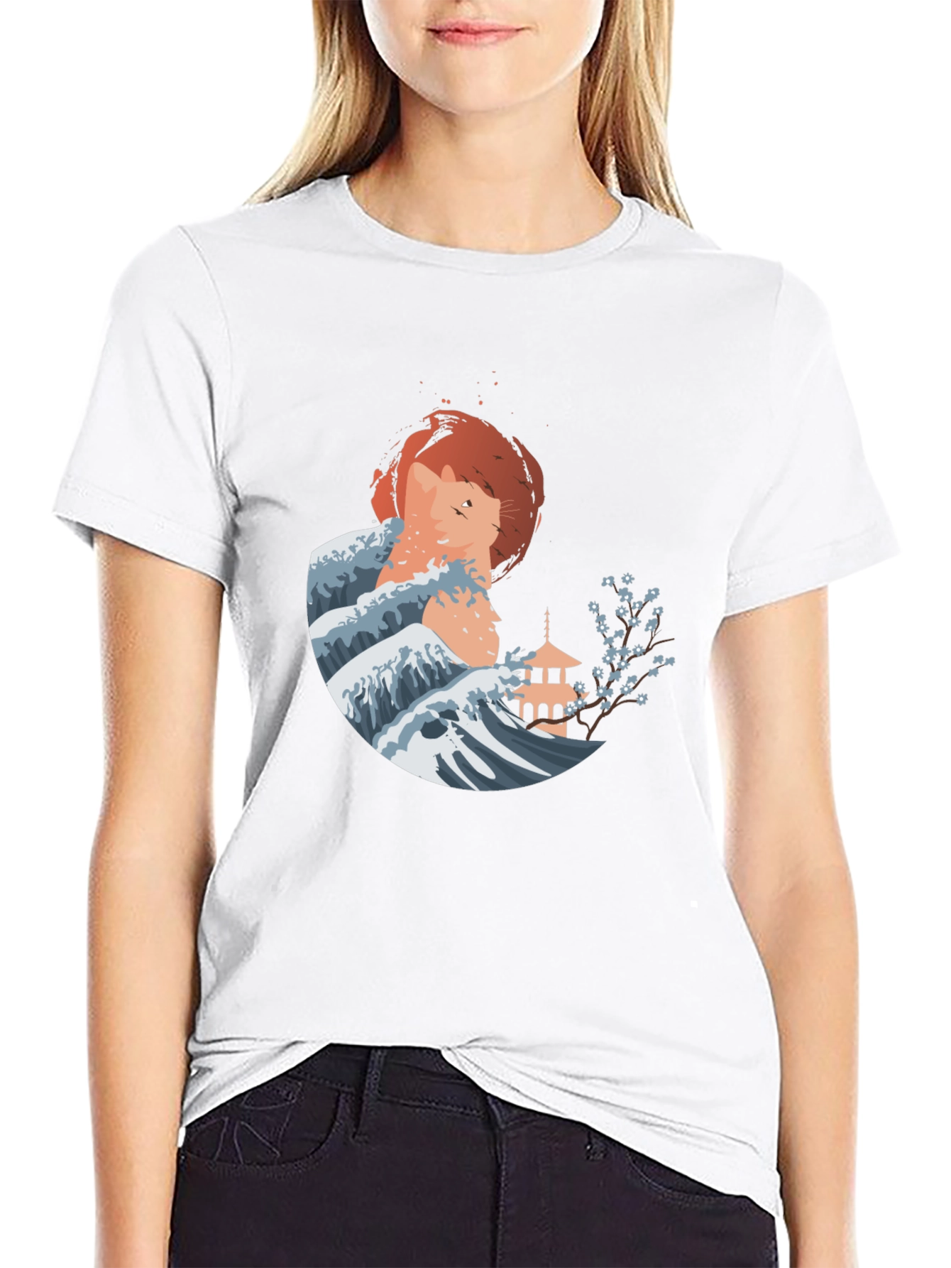 Japanese Wave Cat Graphic Tee