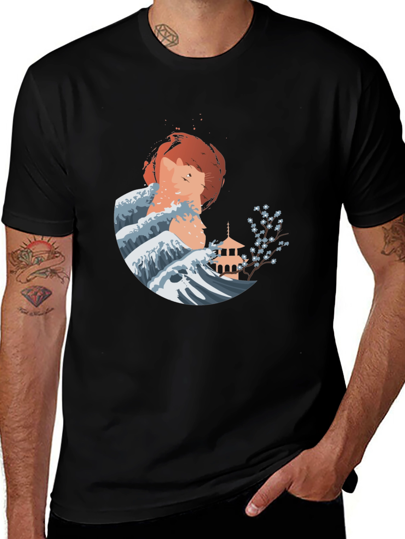 Japanese Wave Cat Graphic Tee