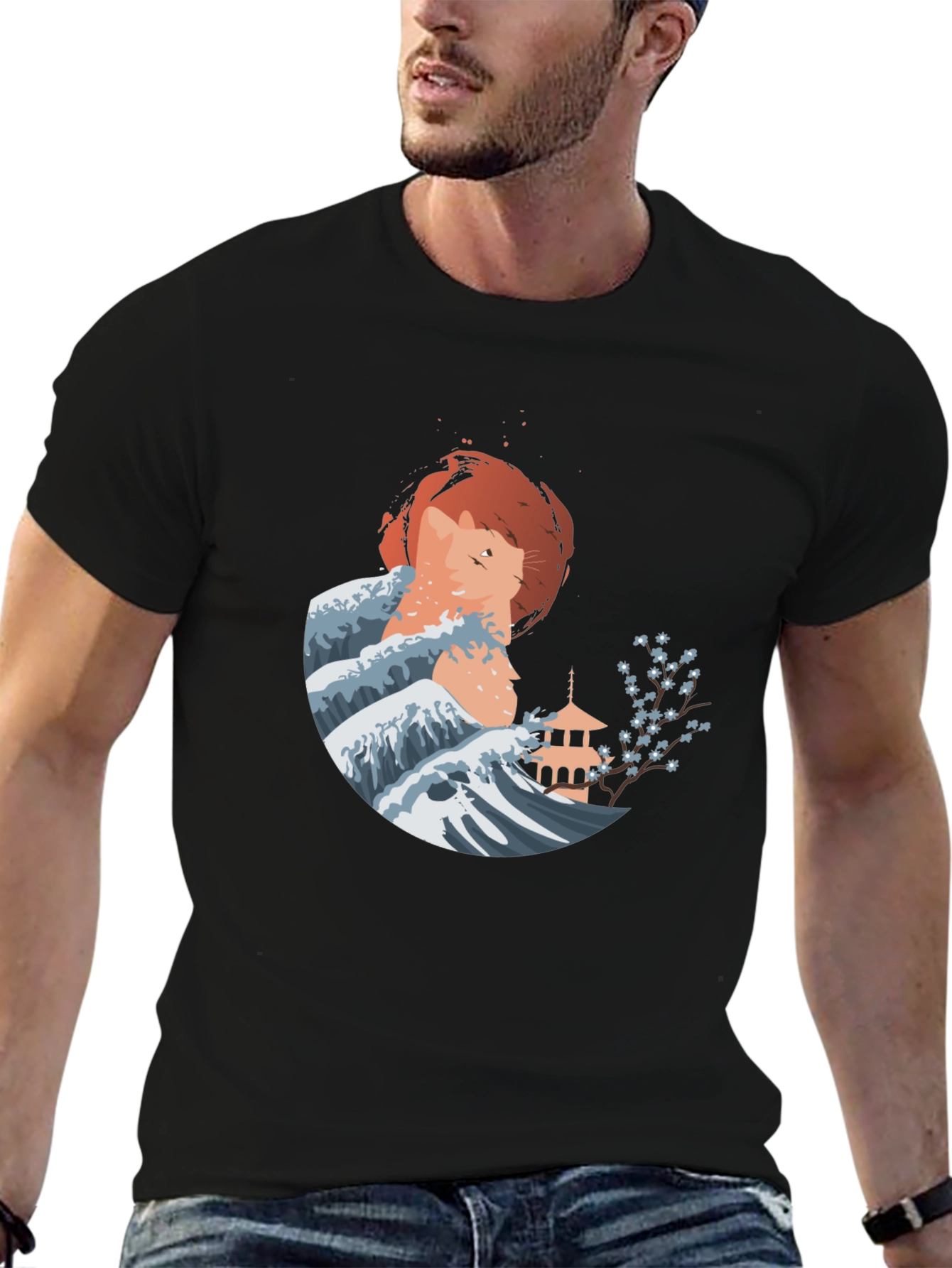 Japanese Wave Cat Graphic Tee