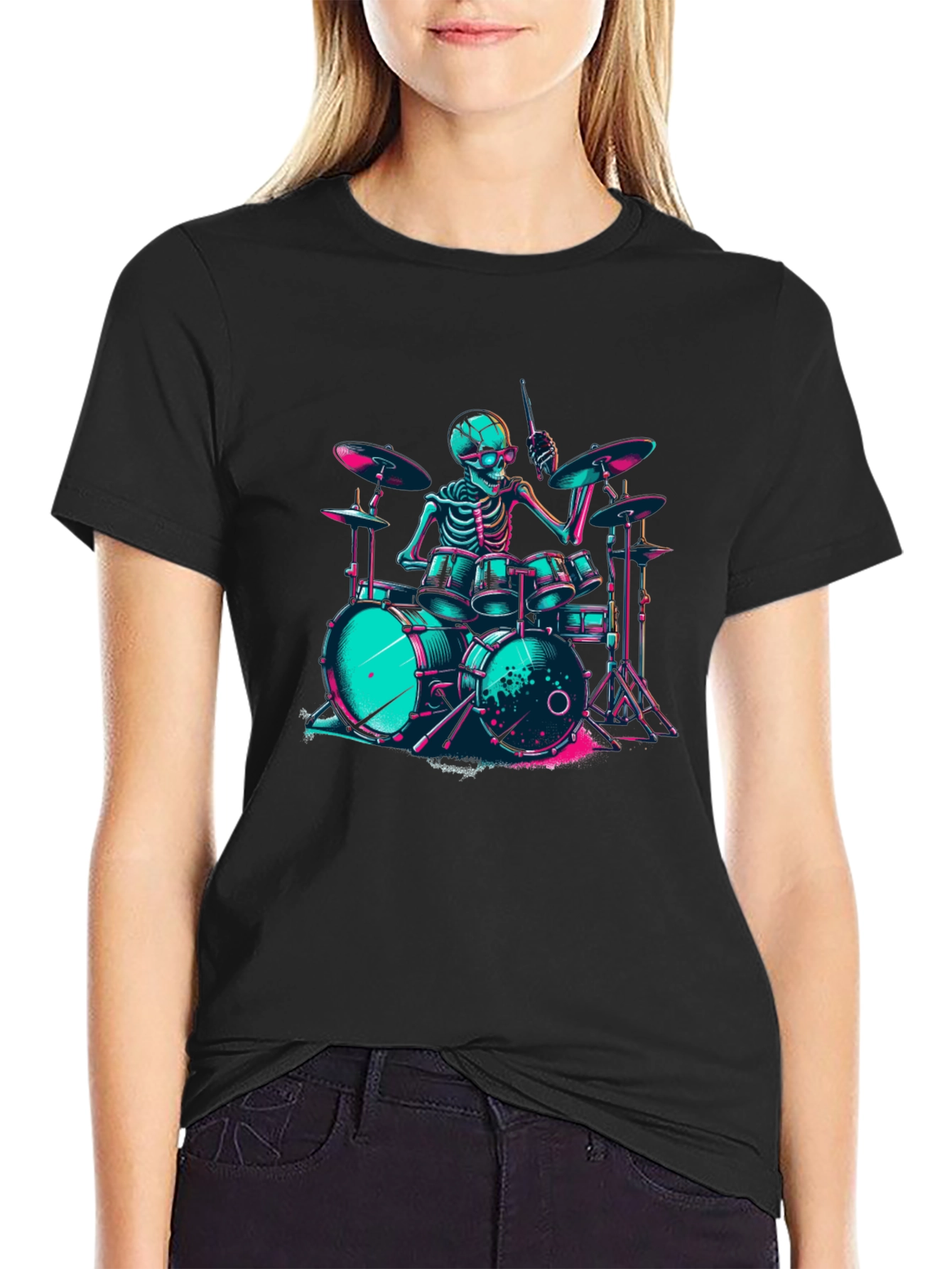 Skeleton Drummer Graphic T-Shirt