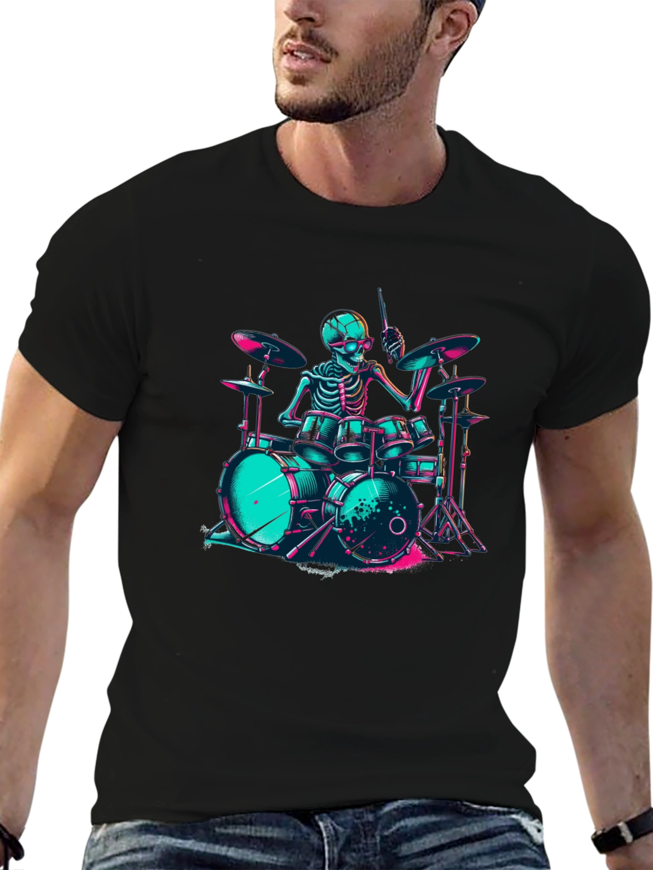 Skeleton Drummer Graphic T-Shirt