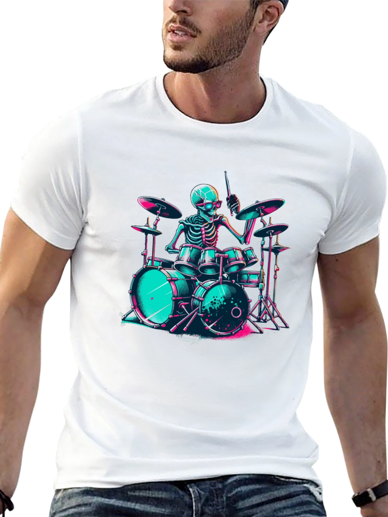 Skeleton Drummer Graphic T-Shirt