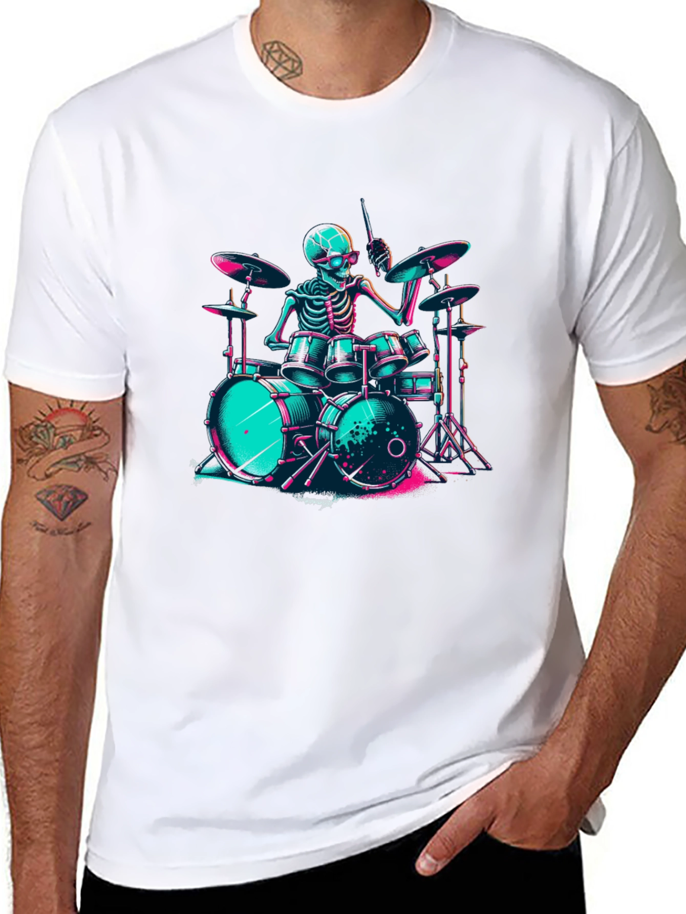 Skeleton Drummer Graphic T-Shirt