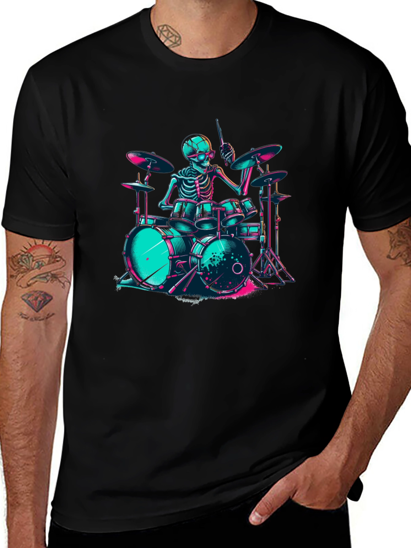Skeleton Drummer Graphic T-Shirt