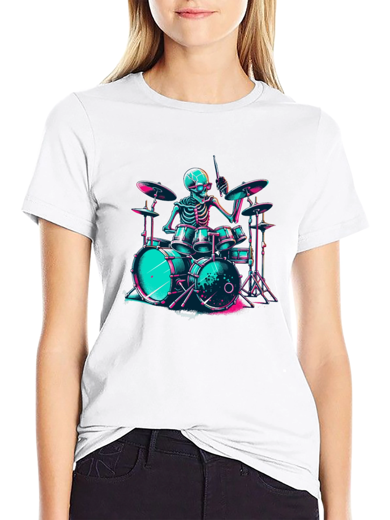 Skeleton Drummer Graphic T-Shirt