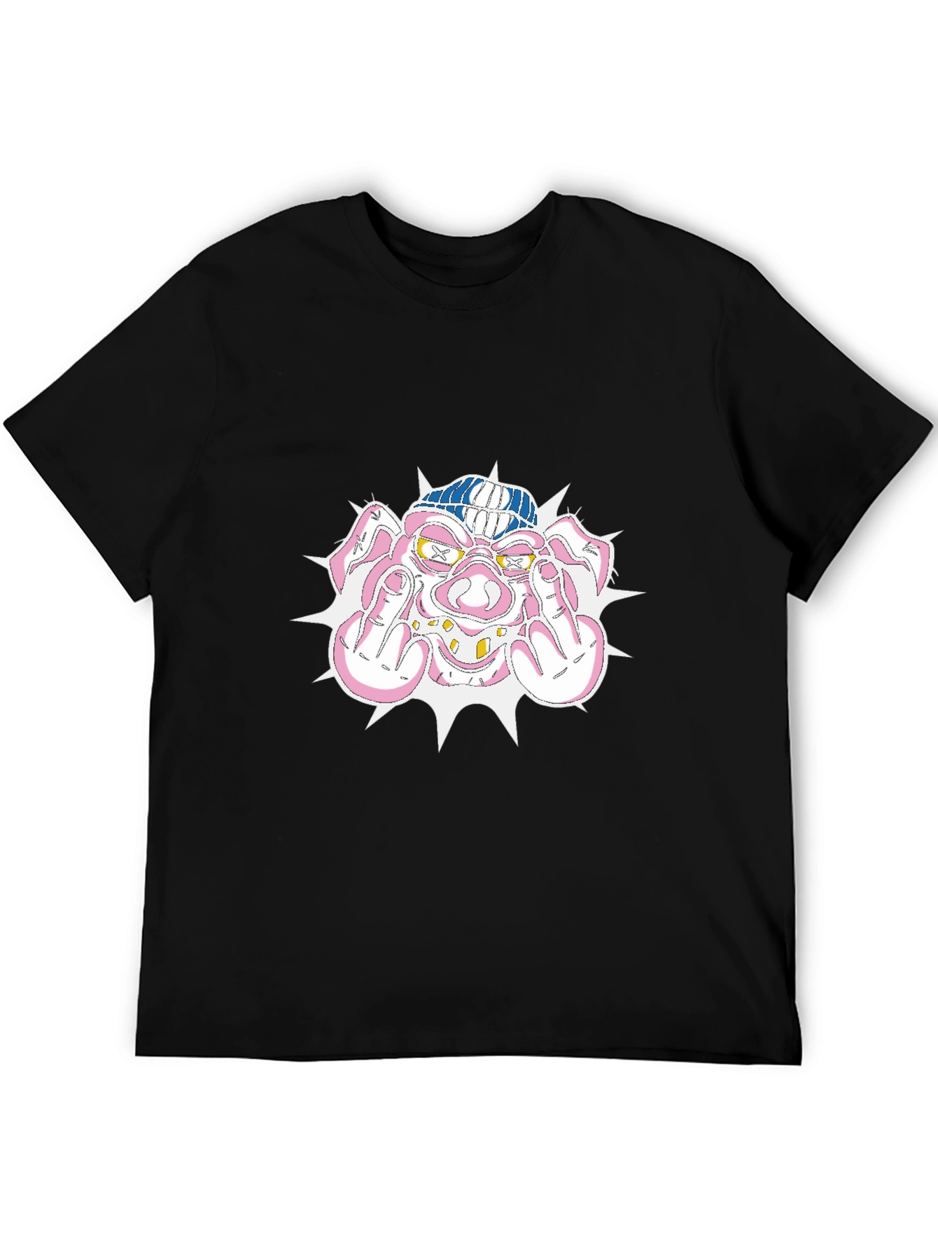 Pig Middle Finger Graphic Black T-Shirt