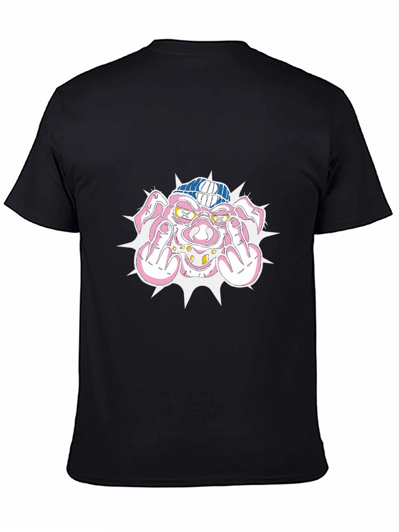 Pig Middle Finger Graphic Black T-Shirt