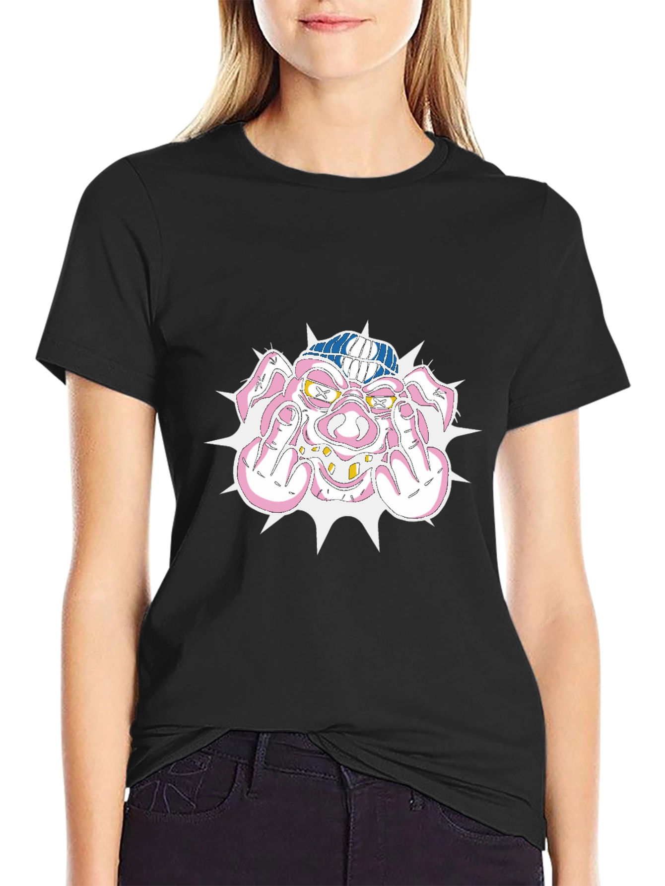 Pig Middle Finger Graphic Black T-Shirt