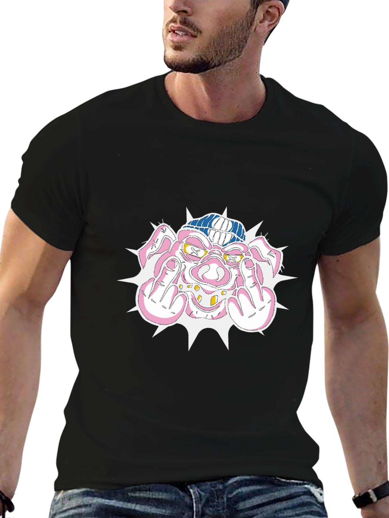 Pig Middle Finger Graphic Black T-Shirt