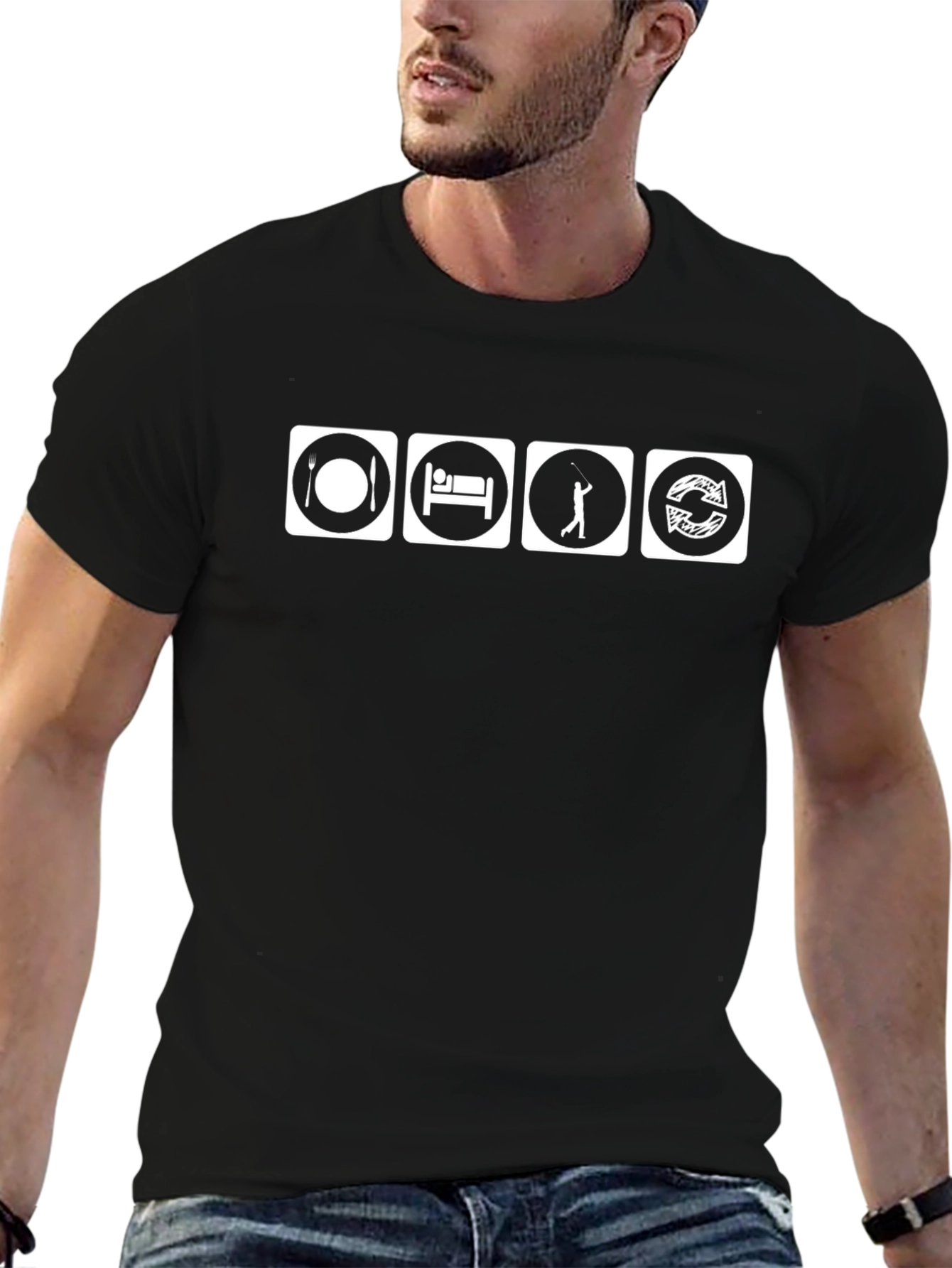 Eat Sleep Golf Repeat Black T-Shirt