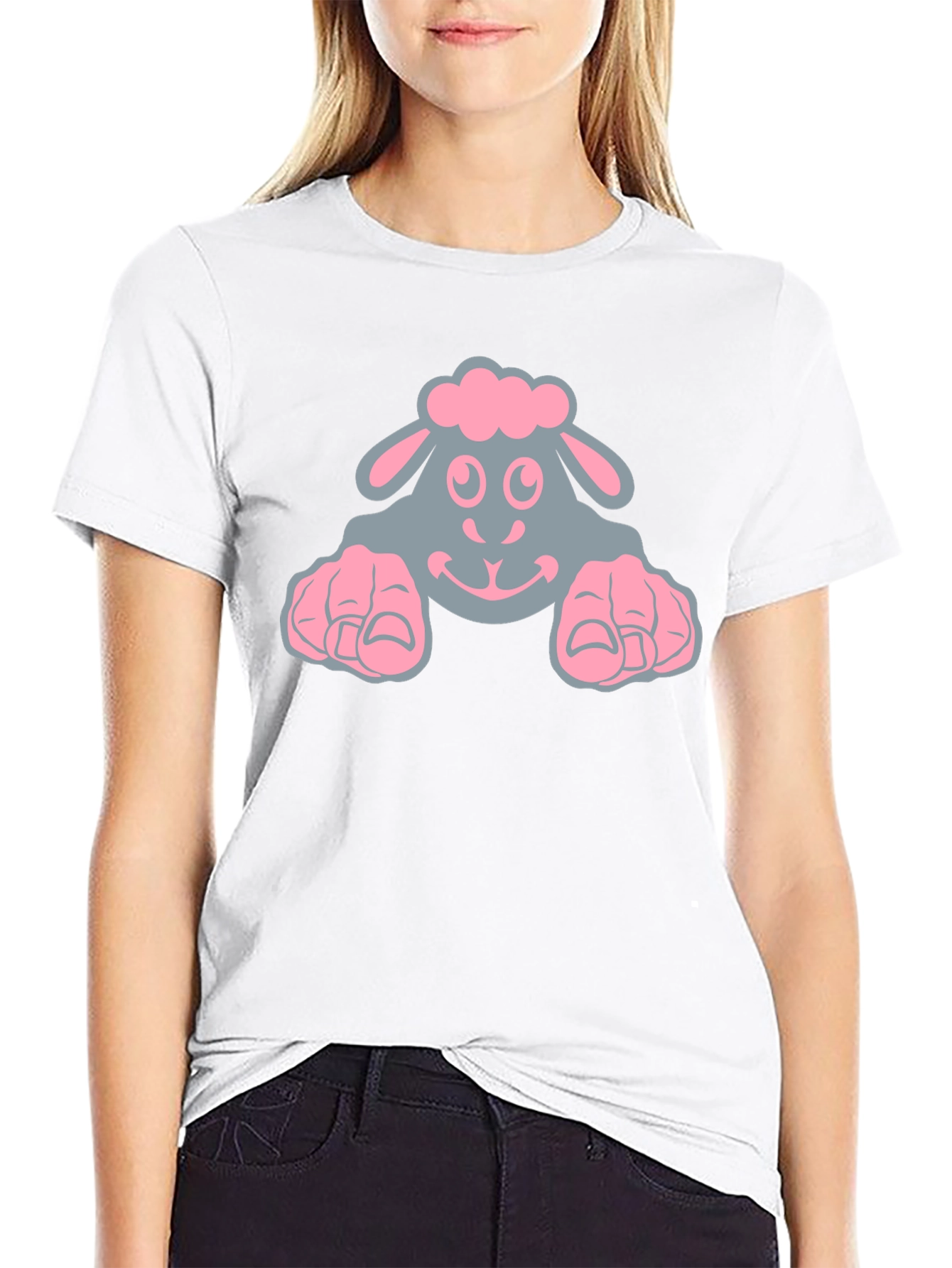 Cute Sheep Graphic Tee - Black Cotton T-Shirt