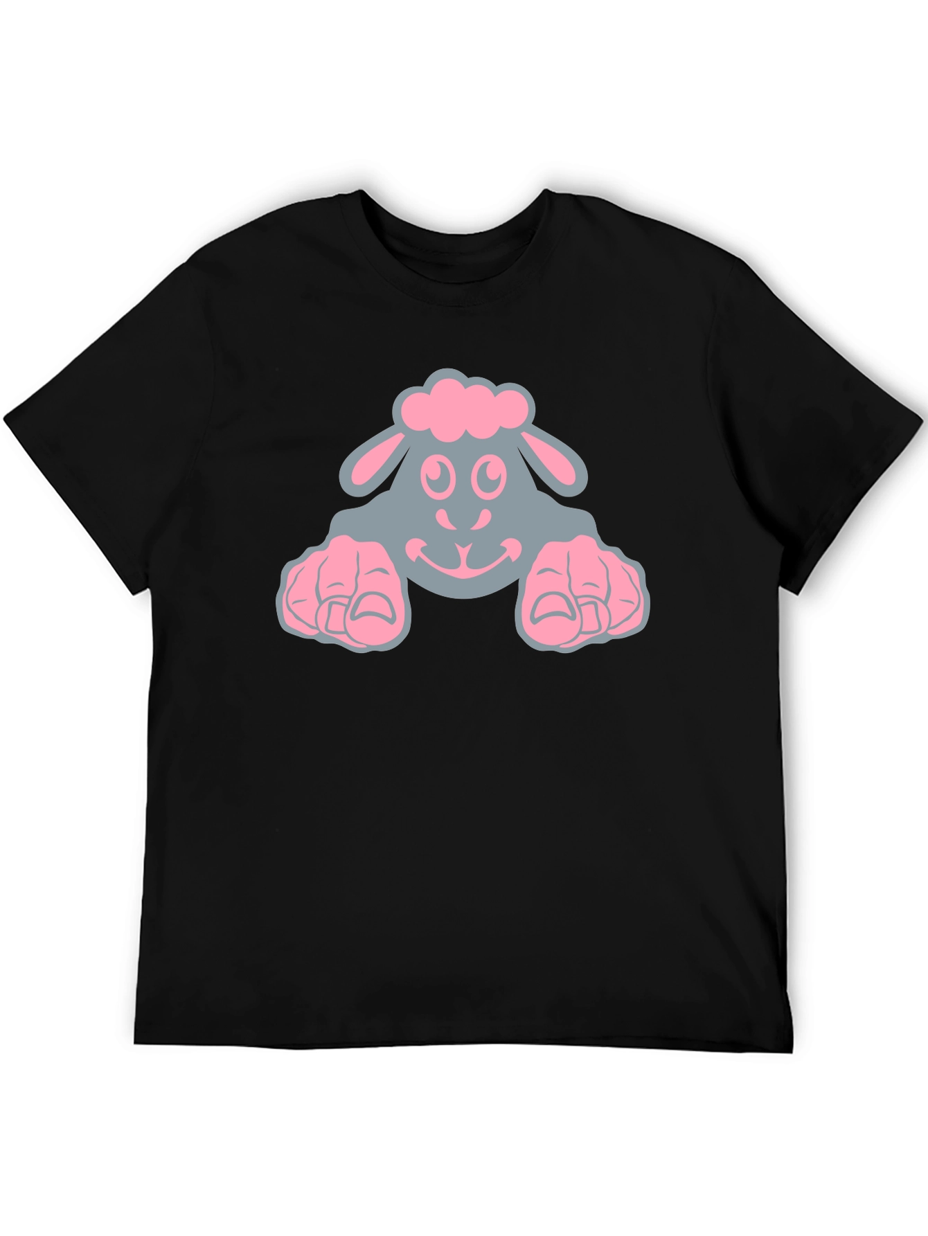 Cute Sheep Graphic Tee - Black Cotton T-Shirt