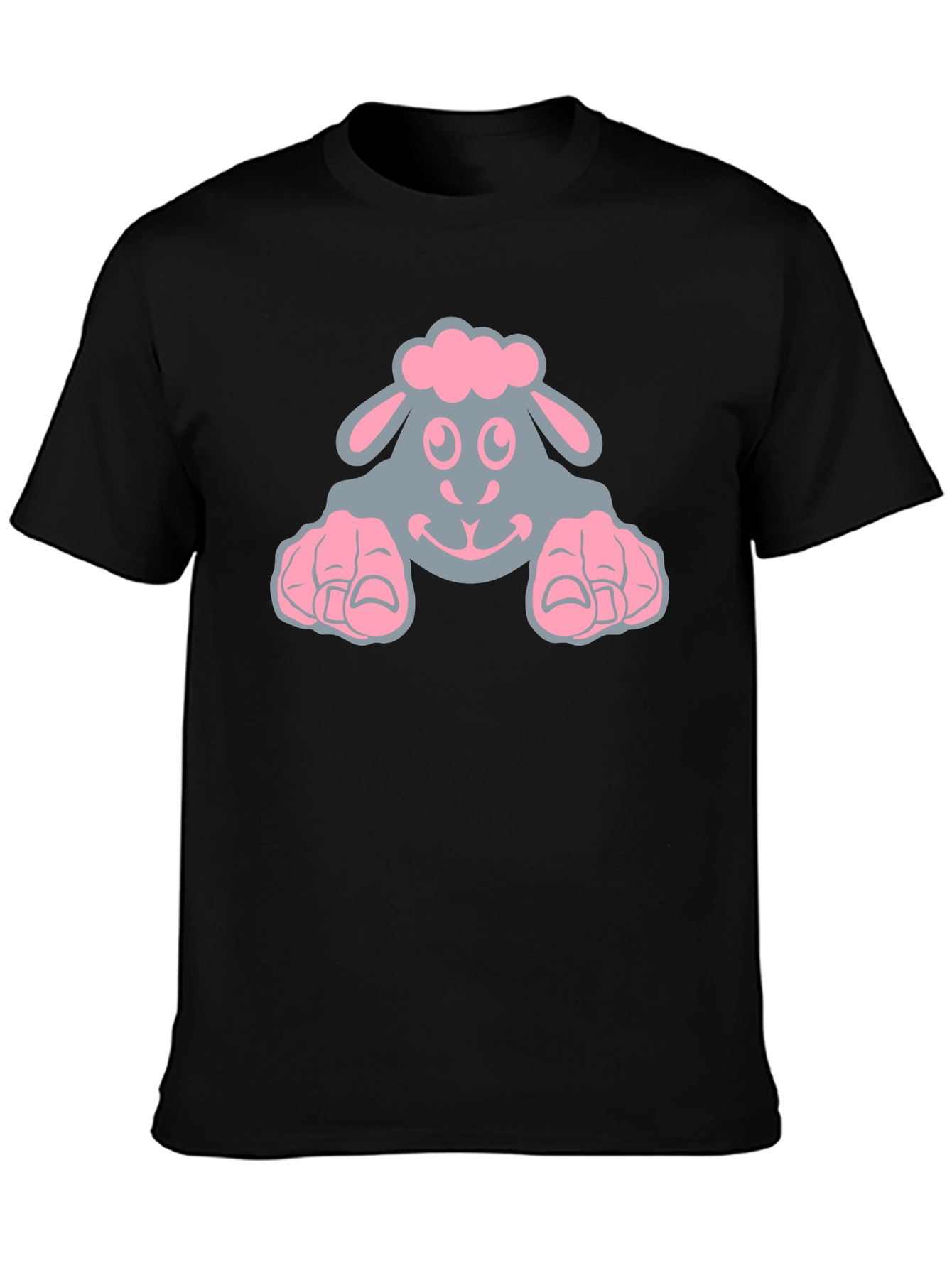 Cute Sheep Graphic Tee - Black Cotton T-Shirt