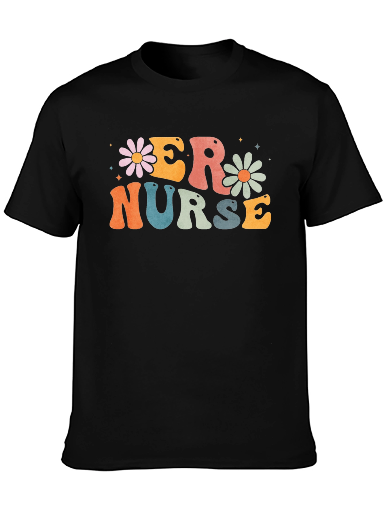 ER Nurse T-Shirt - Retro Floral Design