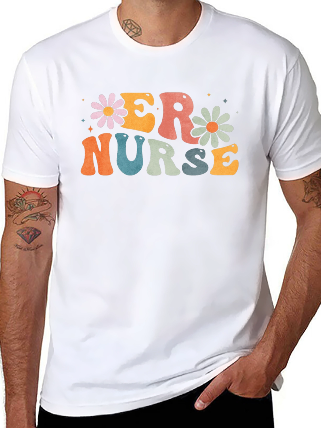 ER Nurse T-Shirt - Retro Floral Design