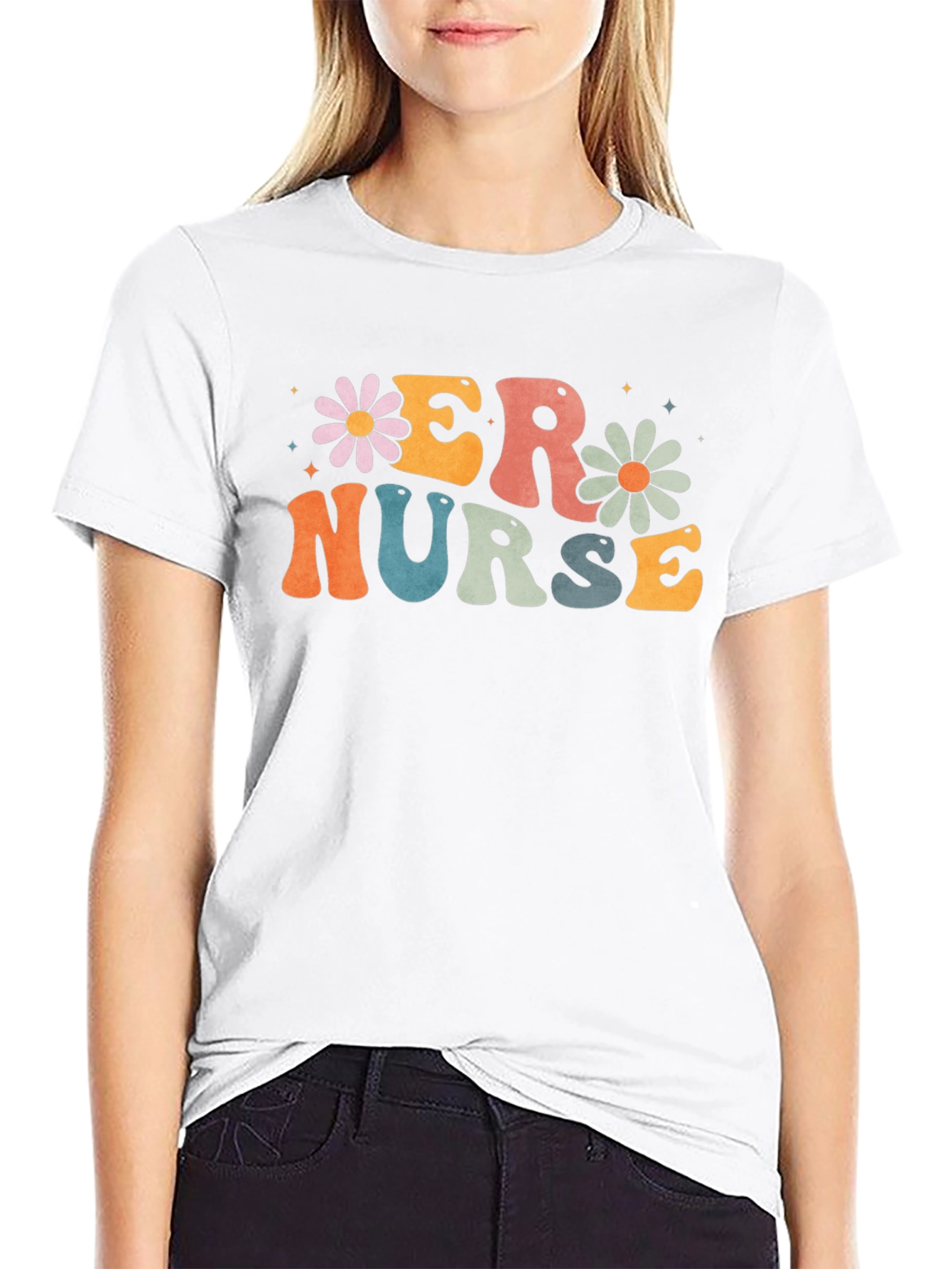 ER Nurse T-Shirt - Retro Floral Design