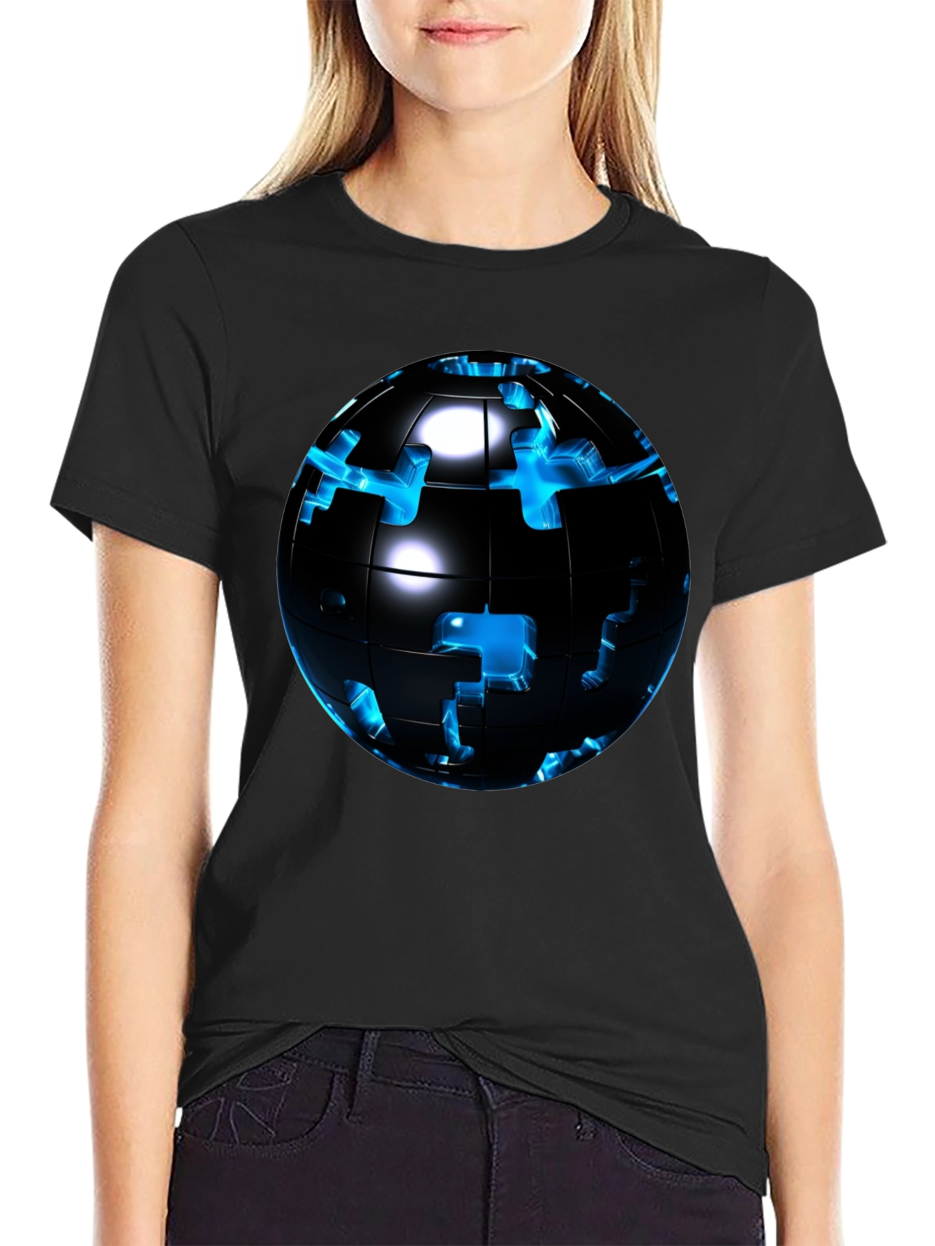 Puzzle Globe Mens Graphic Tee - Black