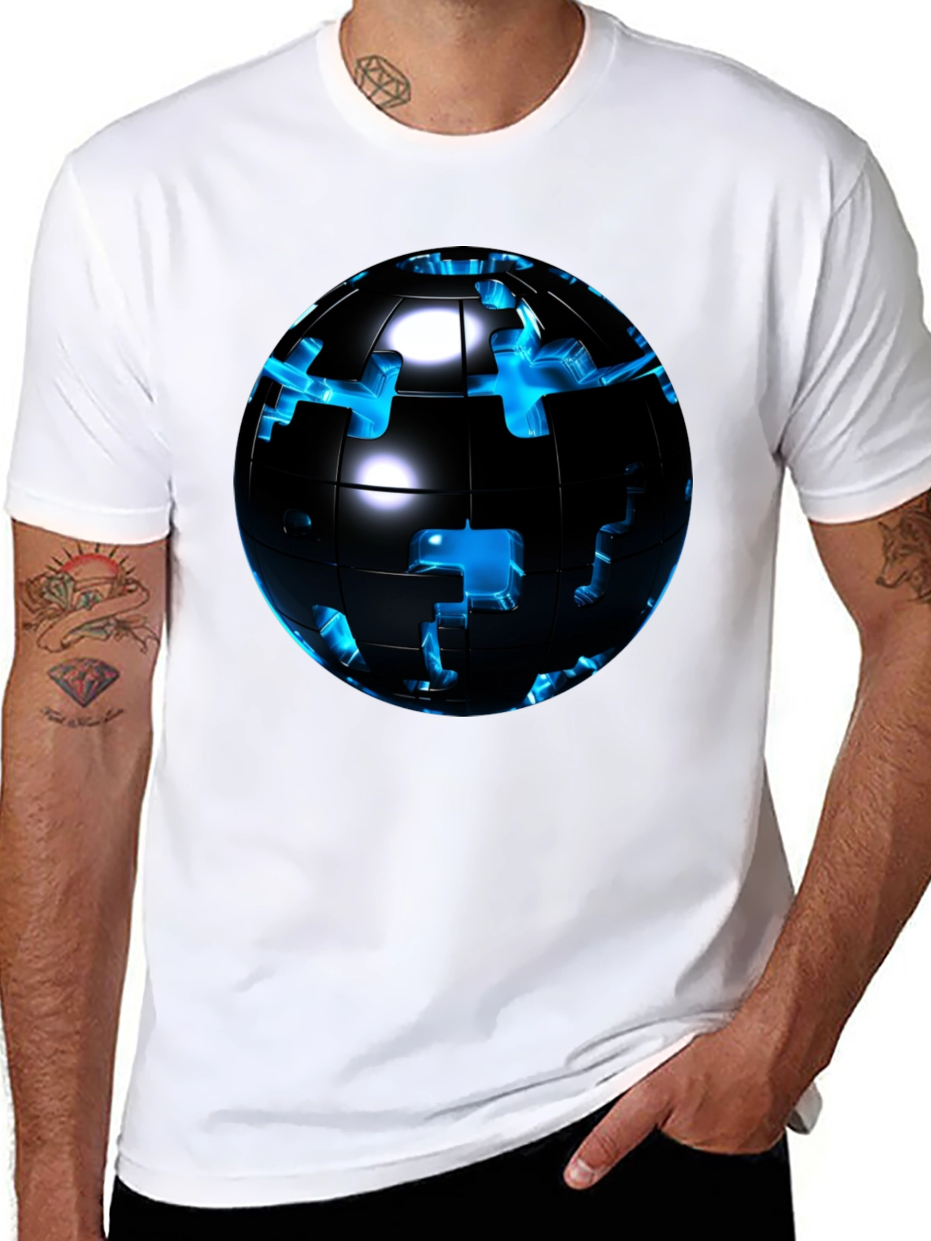 Puzzle Globe Mens Graphic Tee - Black
