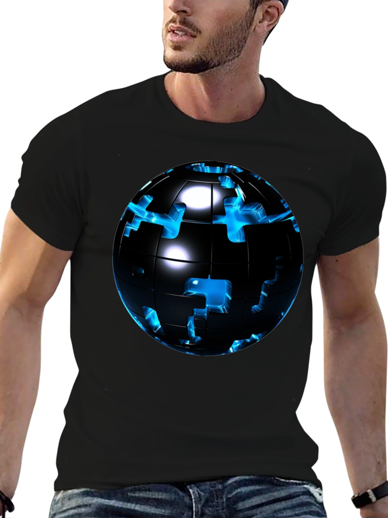Puzzle Globe Mens Graphic Tee - Black