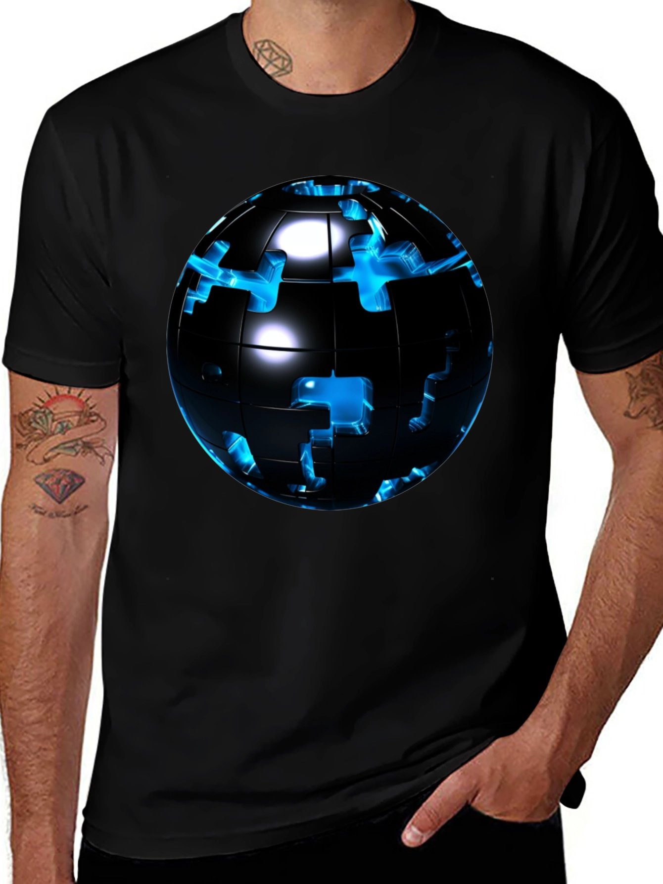 Puzzle Globe Mens Graphic Tee - Black