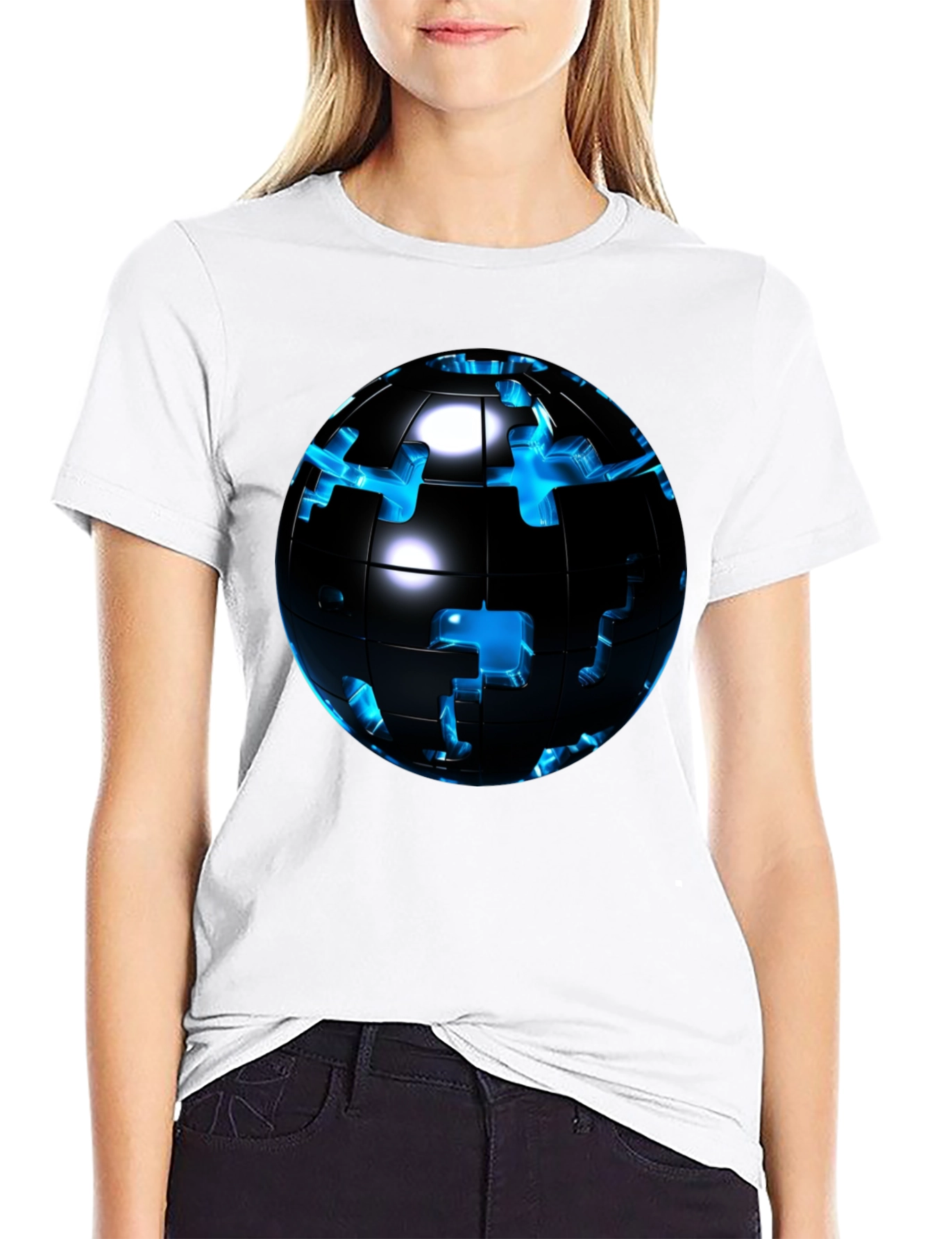 Puzzle Globe Mens Graphic Tee - Black