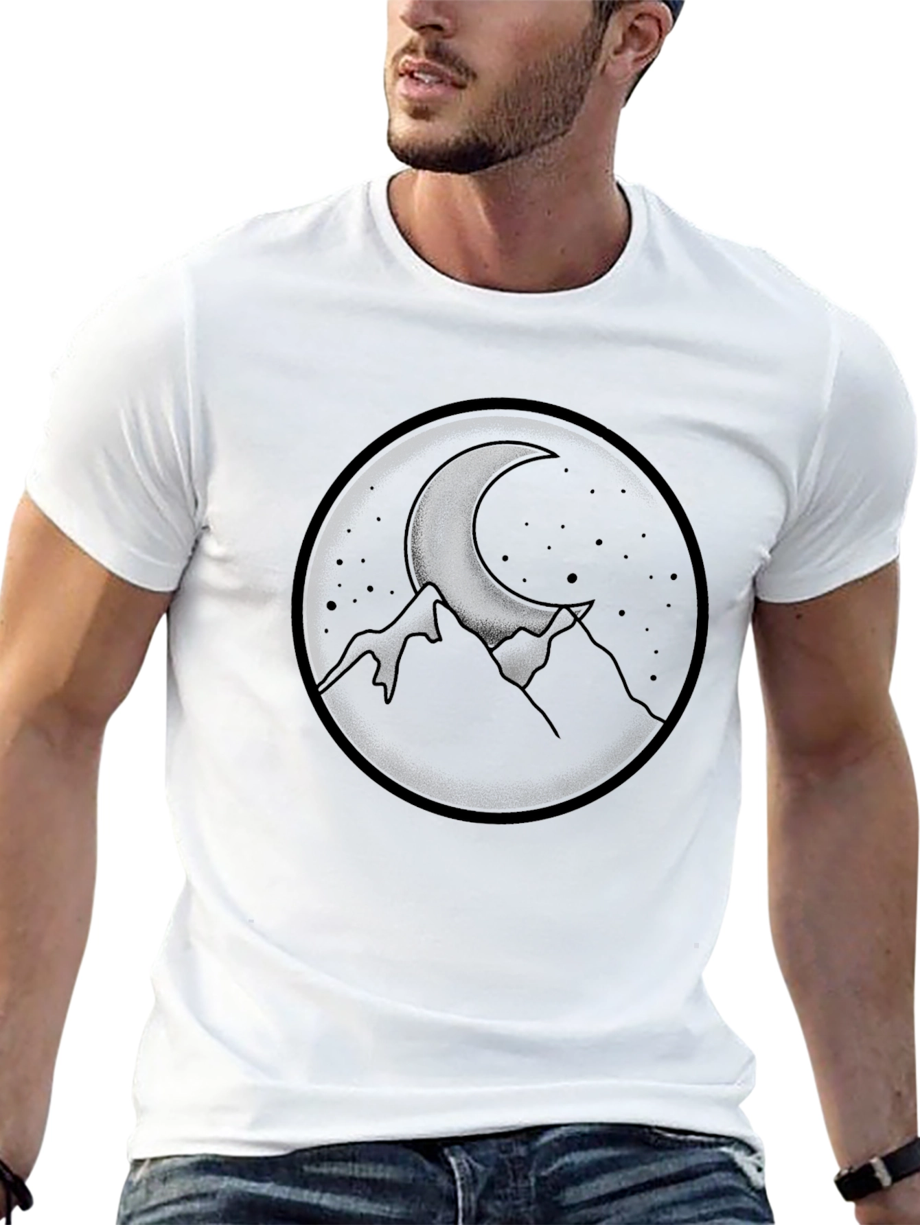 Moonlit Mountains Graphic Tee - Black Crew Neck