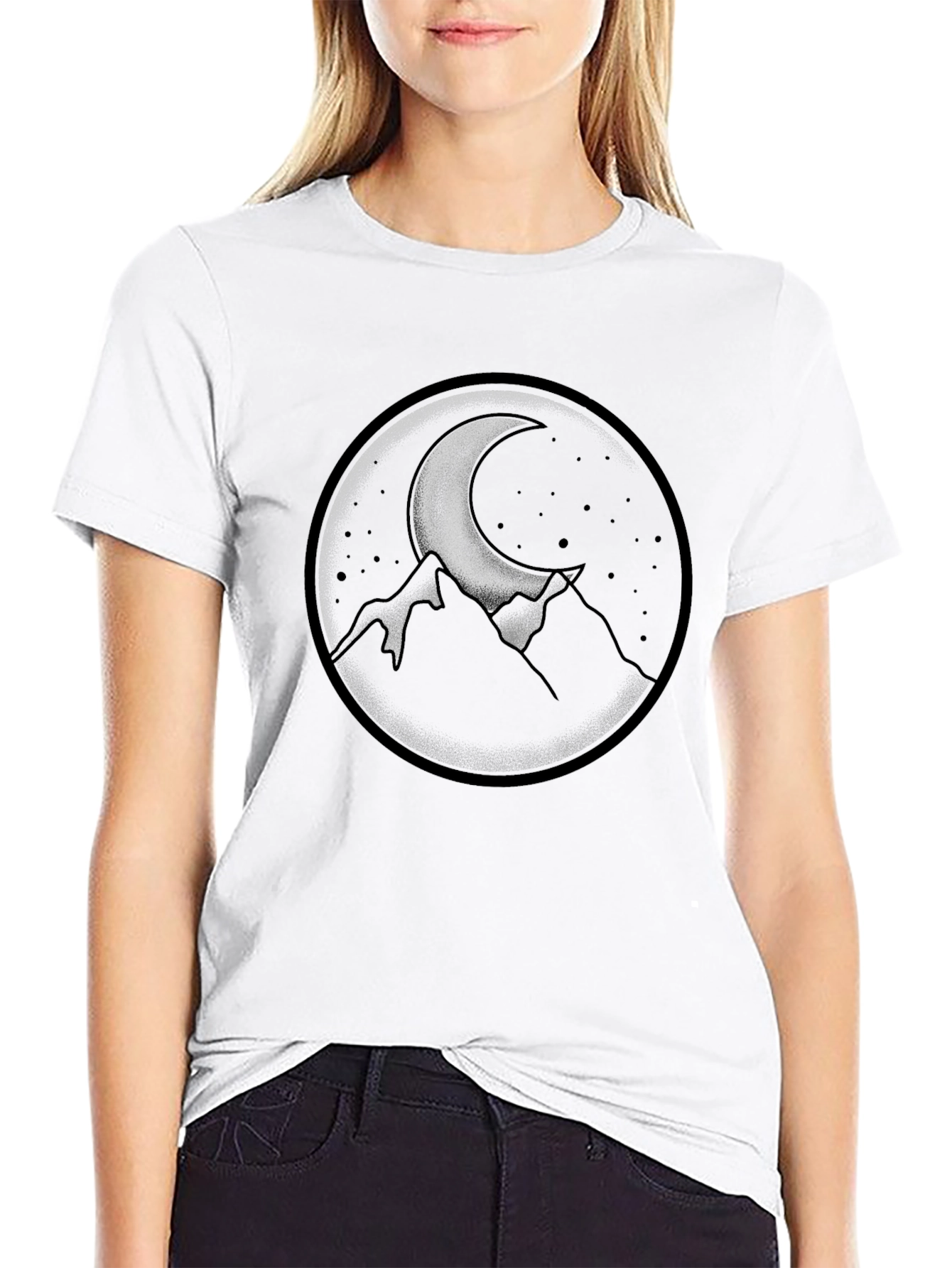 Moonlit Mountains Graphic Tee - Black Crew Neck