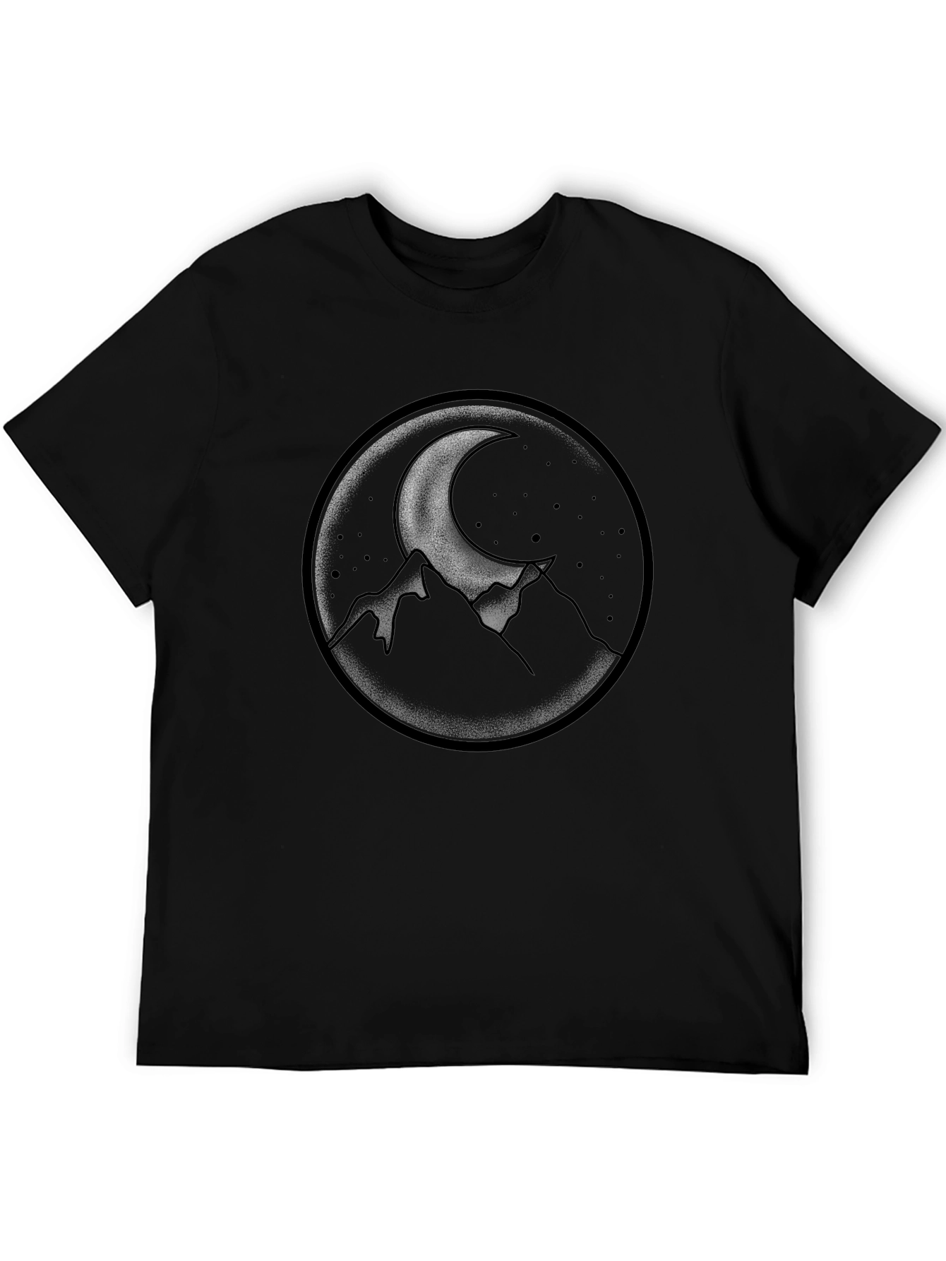 Moonlit Mountains Graphic Tee - Black Crew Neck
